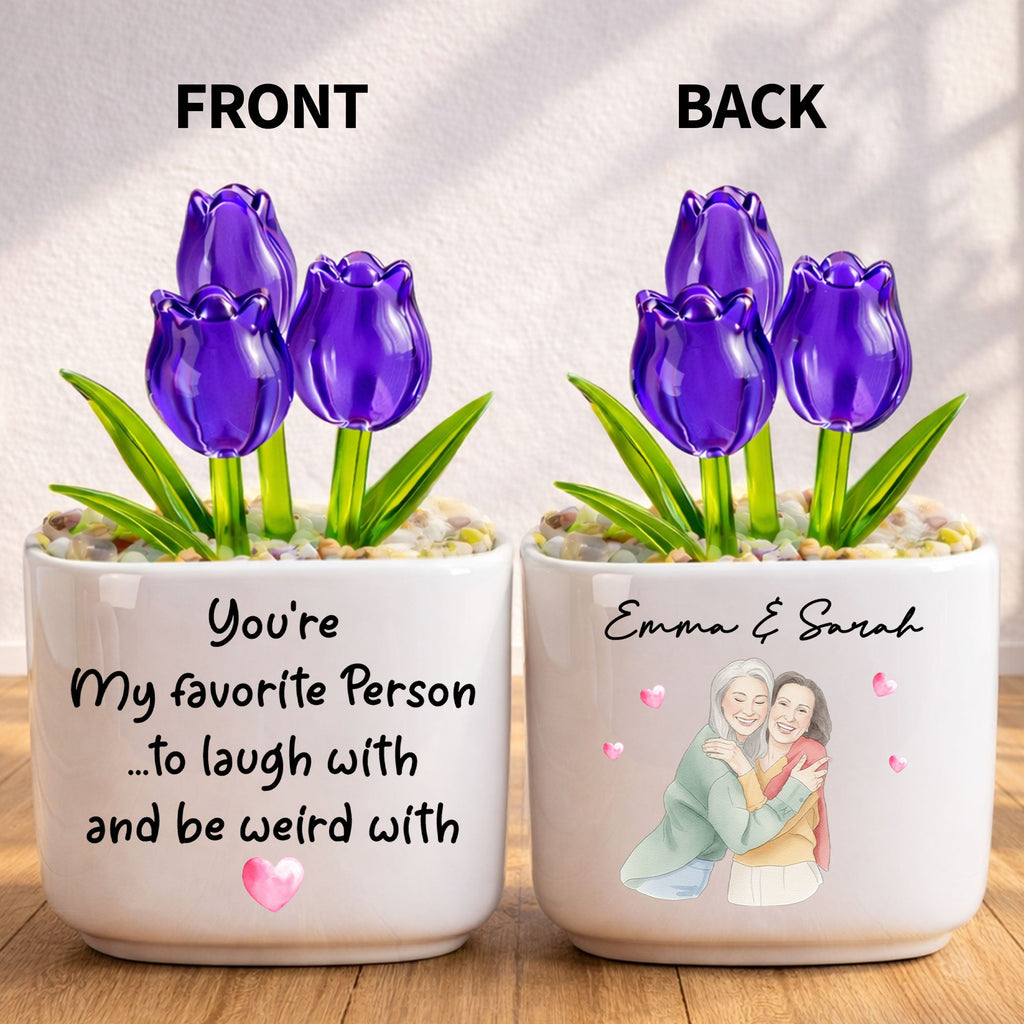 Personalized Glass Tulip Flowers Custom Name Gift for Best Friend