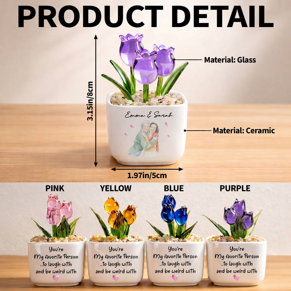 Personalized Glass Tulip Flowers Custom Name Gift for Best Friend