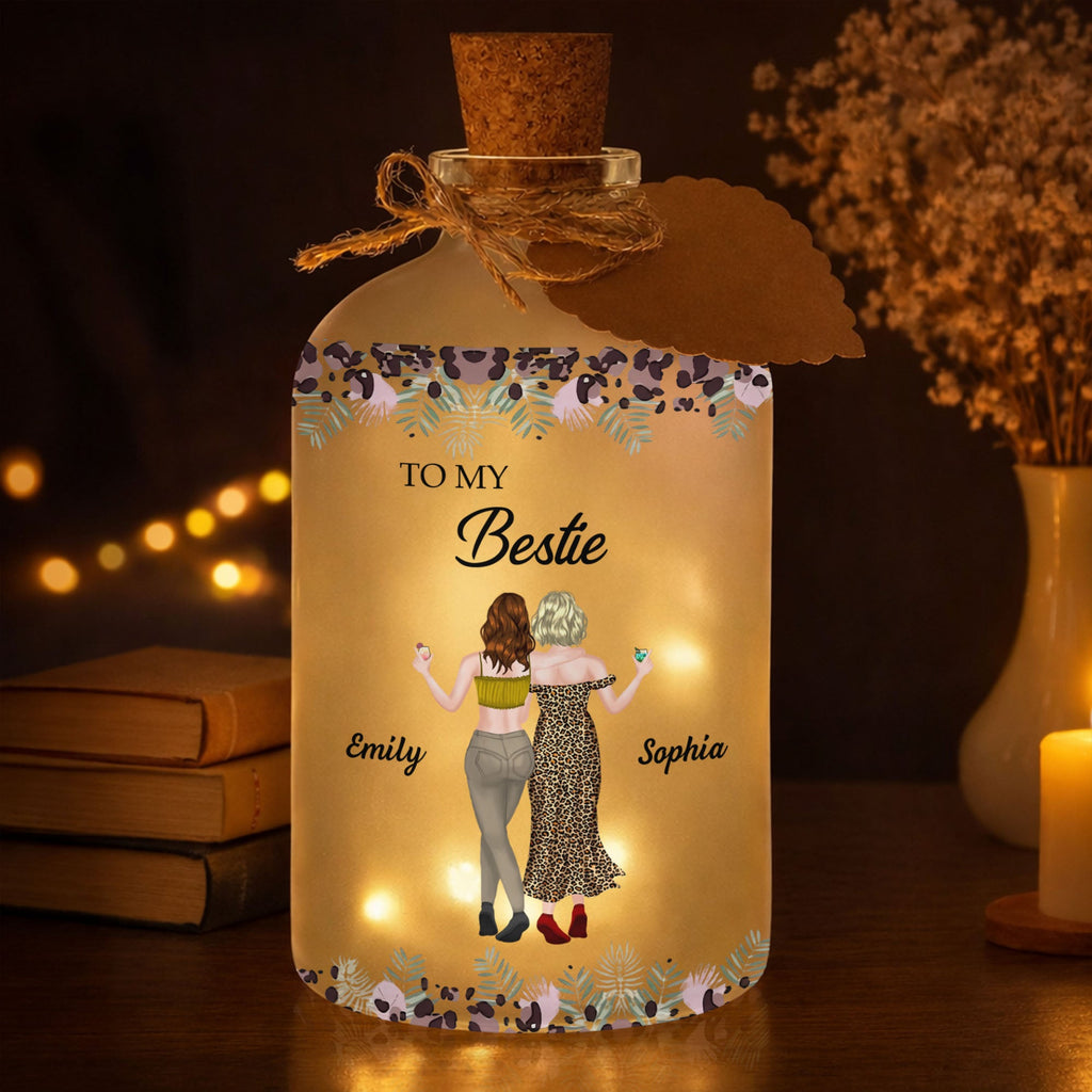 Personalized Frosted Glass Bottle Light Custom Bestie Gift Short Bottle Light GradoCreations