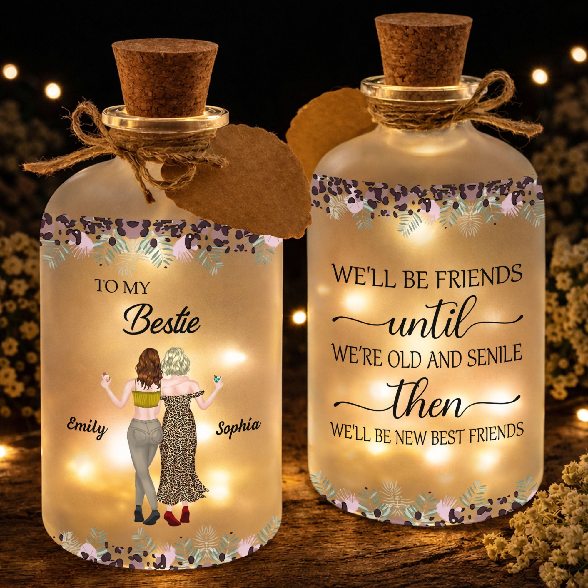 Personalized Frosted Glass Bottle Light Custom Bestie Gift Short Bottle Light GradoCreations