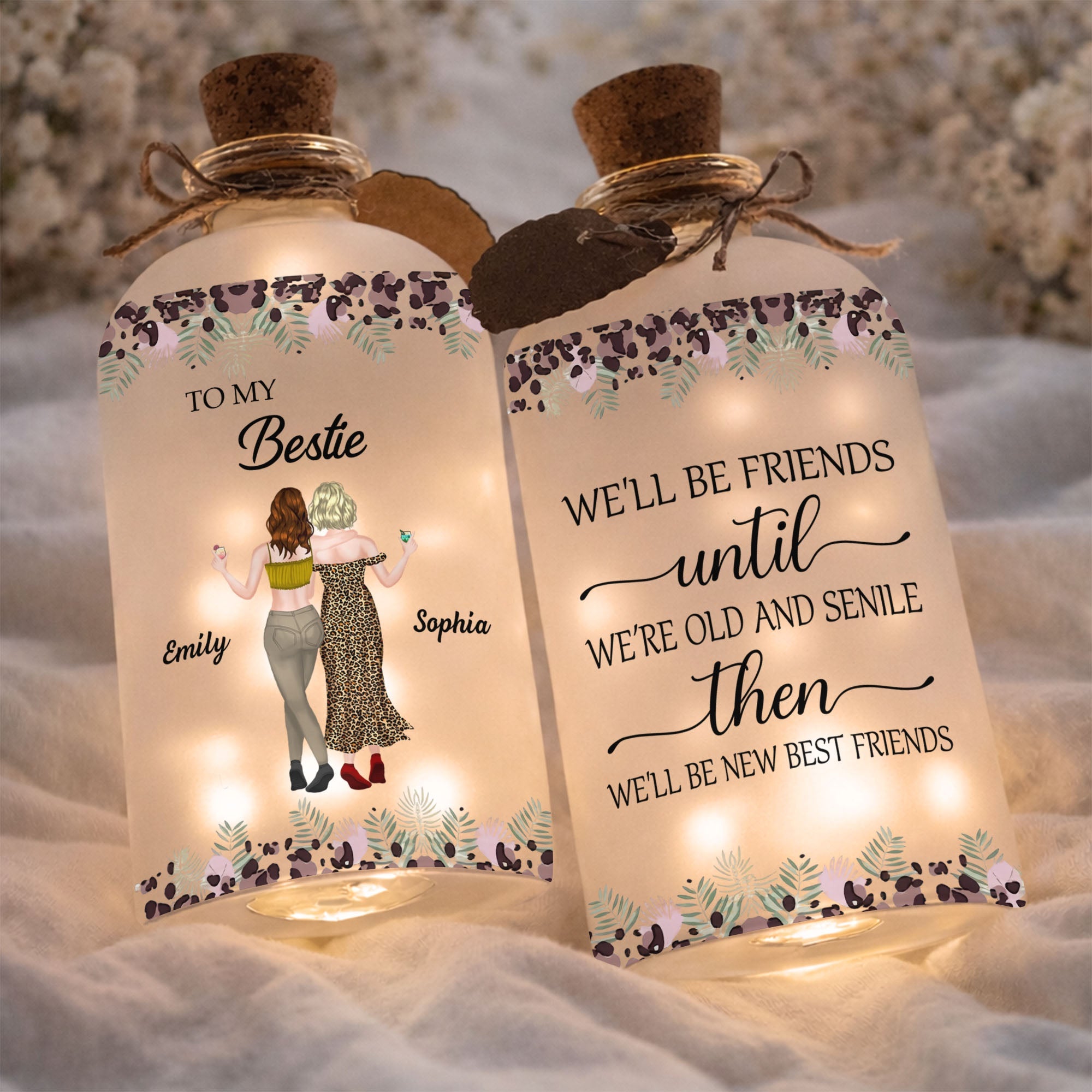 Personalized Frosted Glass Bottle Light Custom Bestie Gift Short Bottle Light GradoCreations