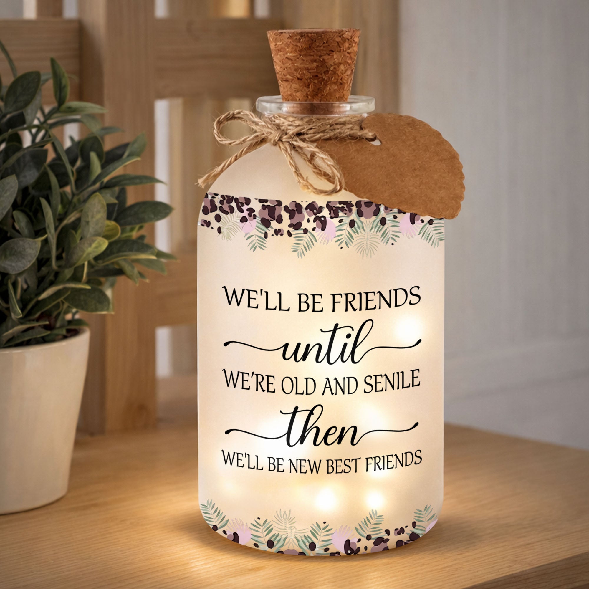 Personalized Frosted Glass Bottle Light Custom Bestie Gift Short Bottle Light GradoCreations