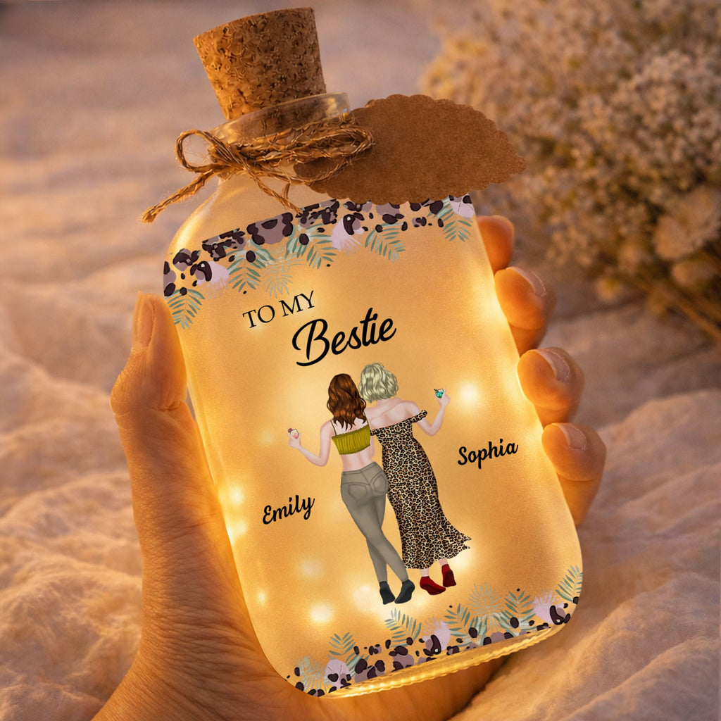 Personalized Frosted Glass Bottle Light Custom Bestie Gift Short Bottle Light GradoCreations