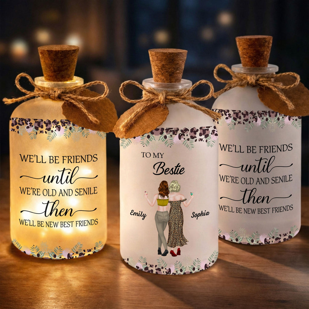 Personalized Frosted Glass Bottle Light Custom Bestie Gift Short Bottle Light GradoCreations