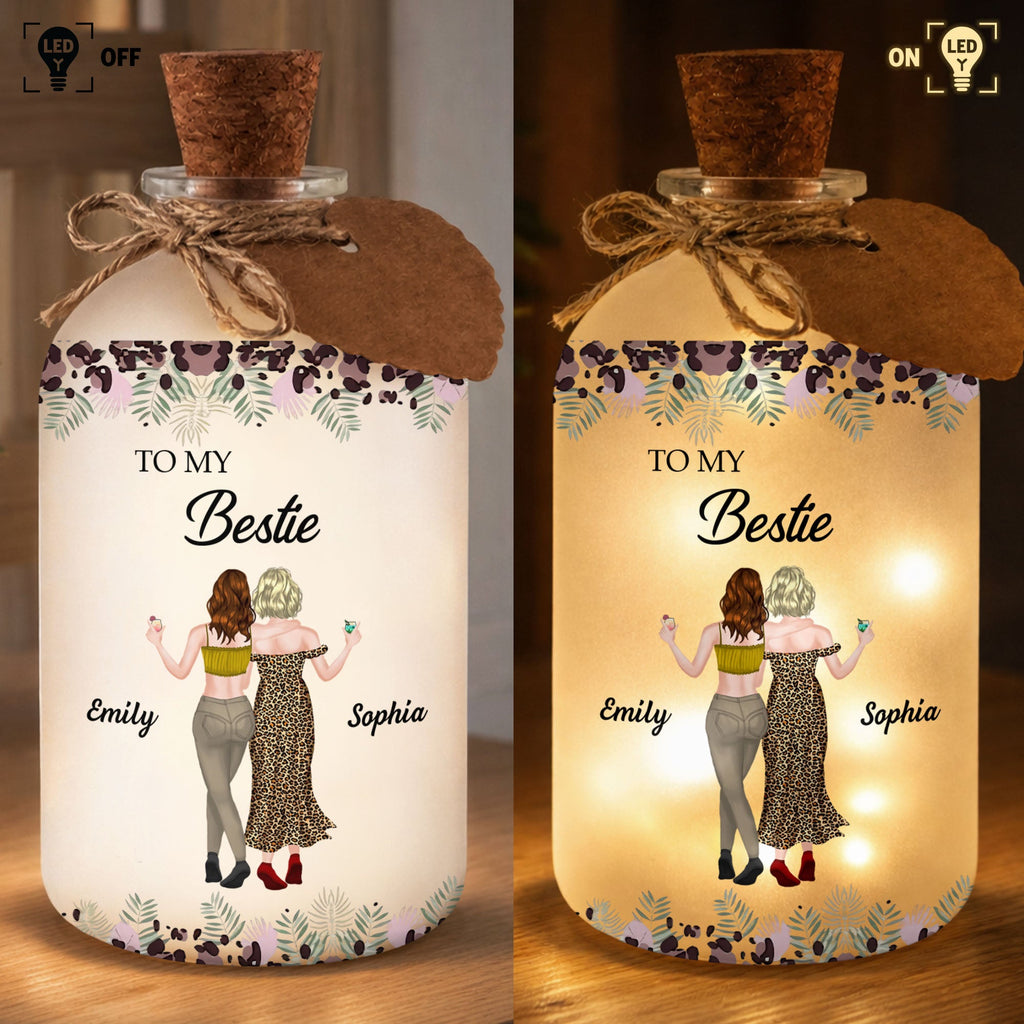 Personalized Frosted Glass Bottle Light Custom Bestie Gift Short Bottle Light GradoCreations