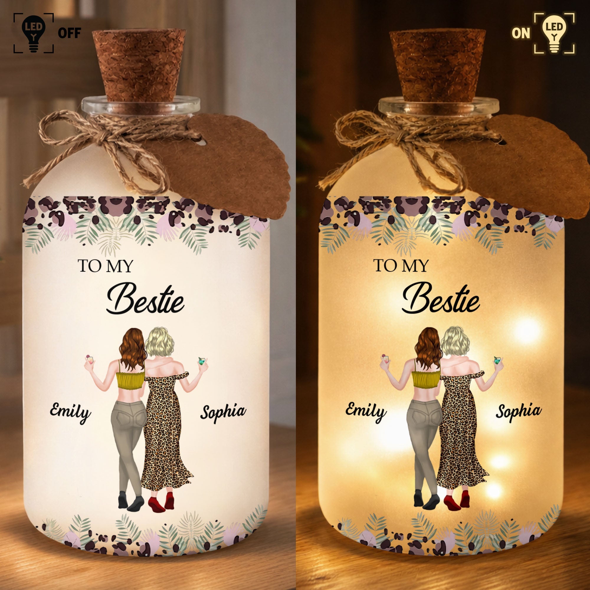 Personalized Frosted Glass Bottle Light Custom Bestie Gift Short Bottle Light GradoCreations