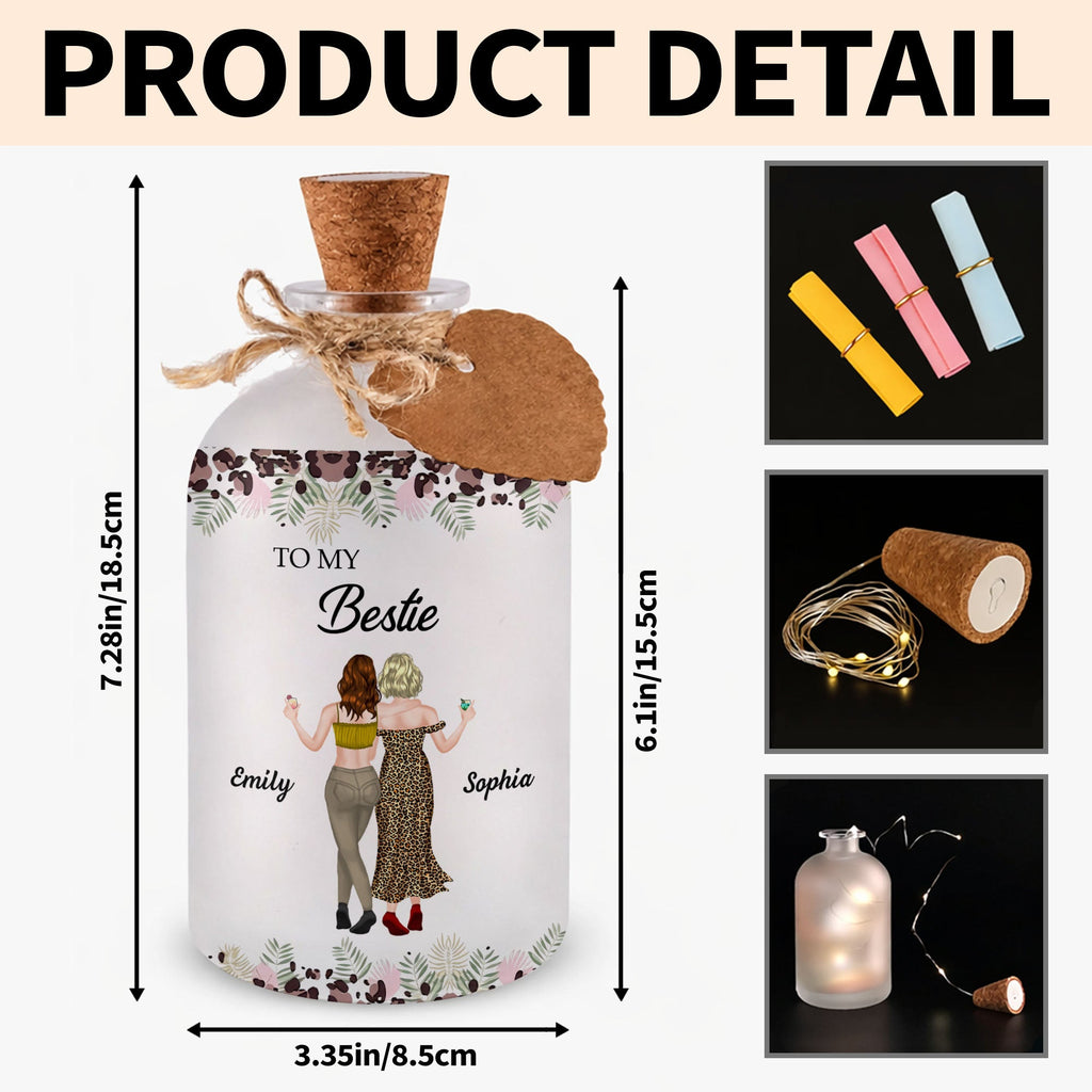 Personalized Frosted Glass Bottle Light Custom Bestie Gift Short Bottle Light GradoCreations