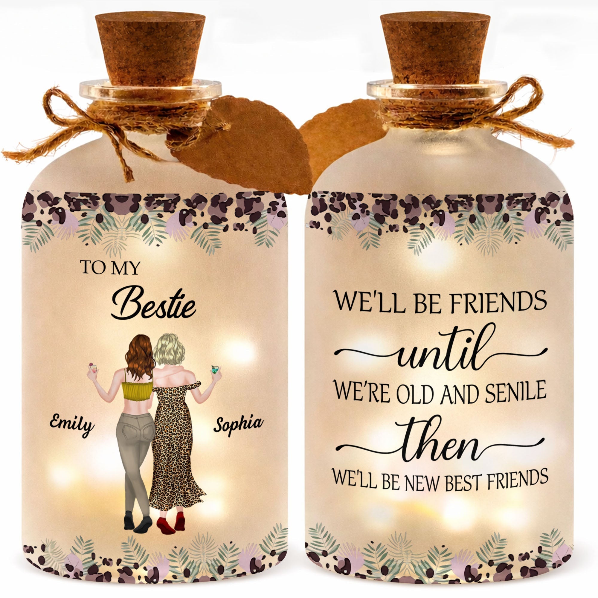 Personalized Frosted Glass Bottle Light Custom Bestie Gift Short Bottle Light GradoCreations