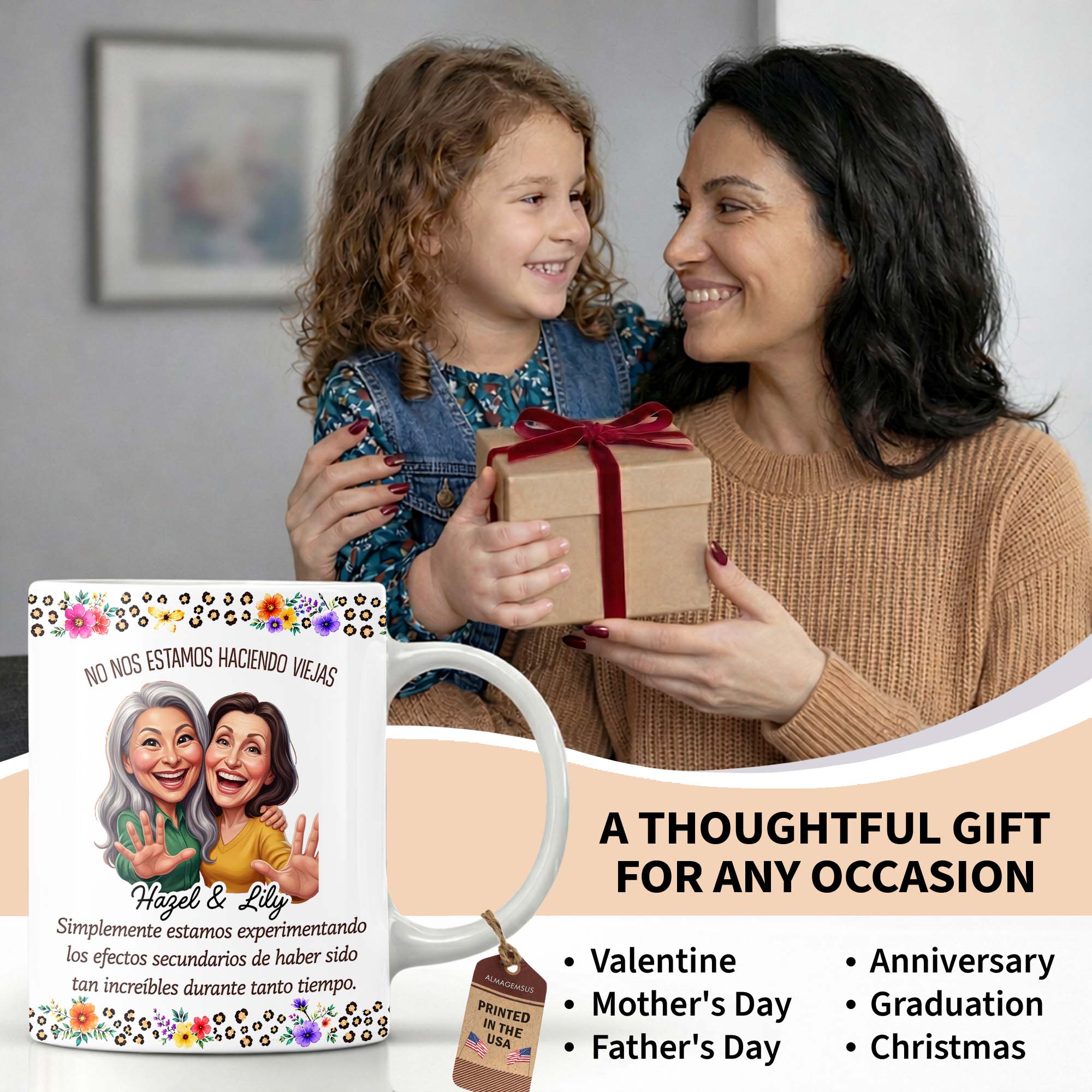Personalized Best Friends Coffee Mug Custom Flower Design Gift Edge-to-edge Mug GradoCreations