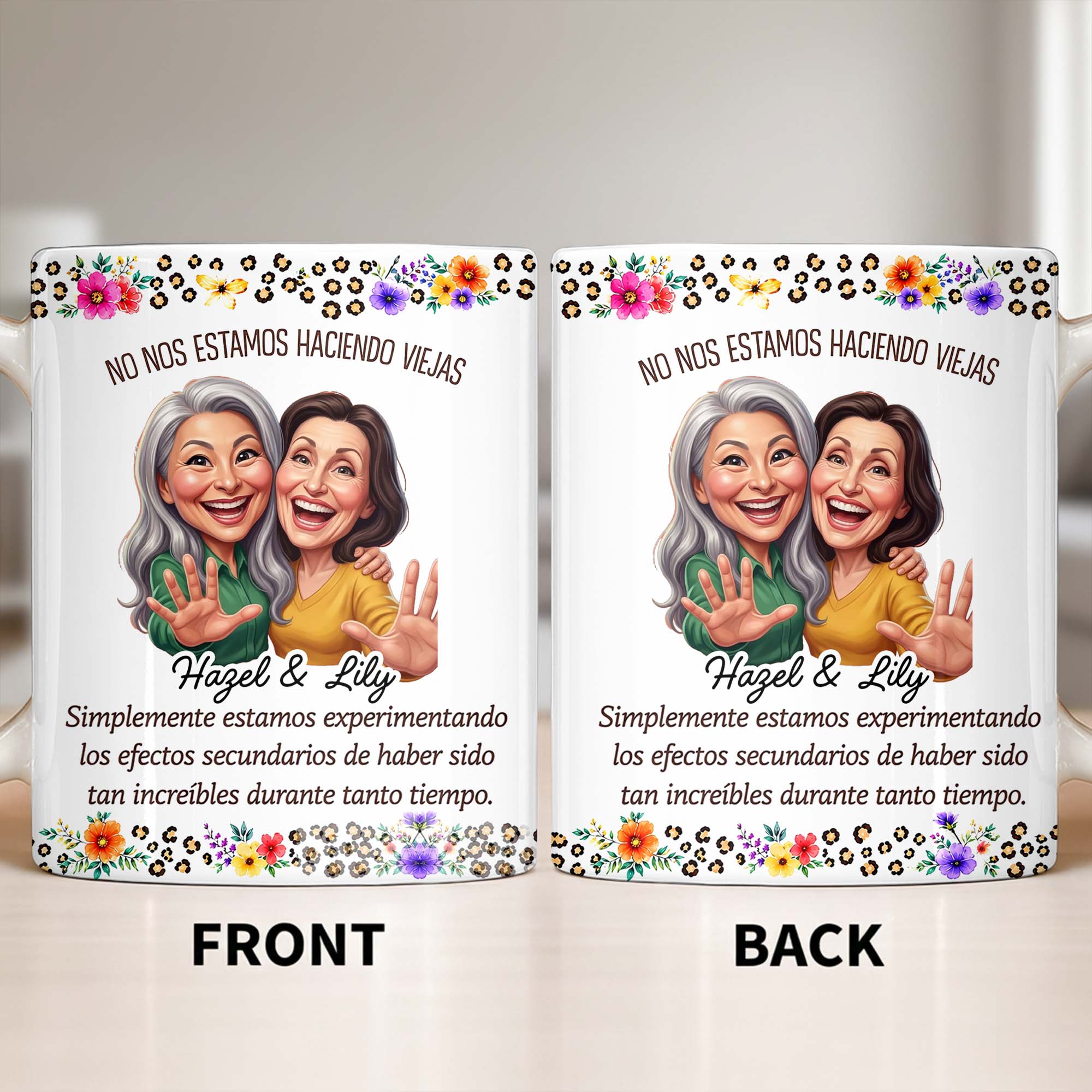 Personalized Best Friends Coffee Mug Custom Flower Design Gift Edge-to-edge Mug GradoCreations