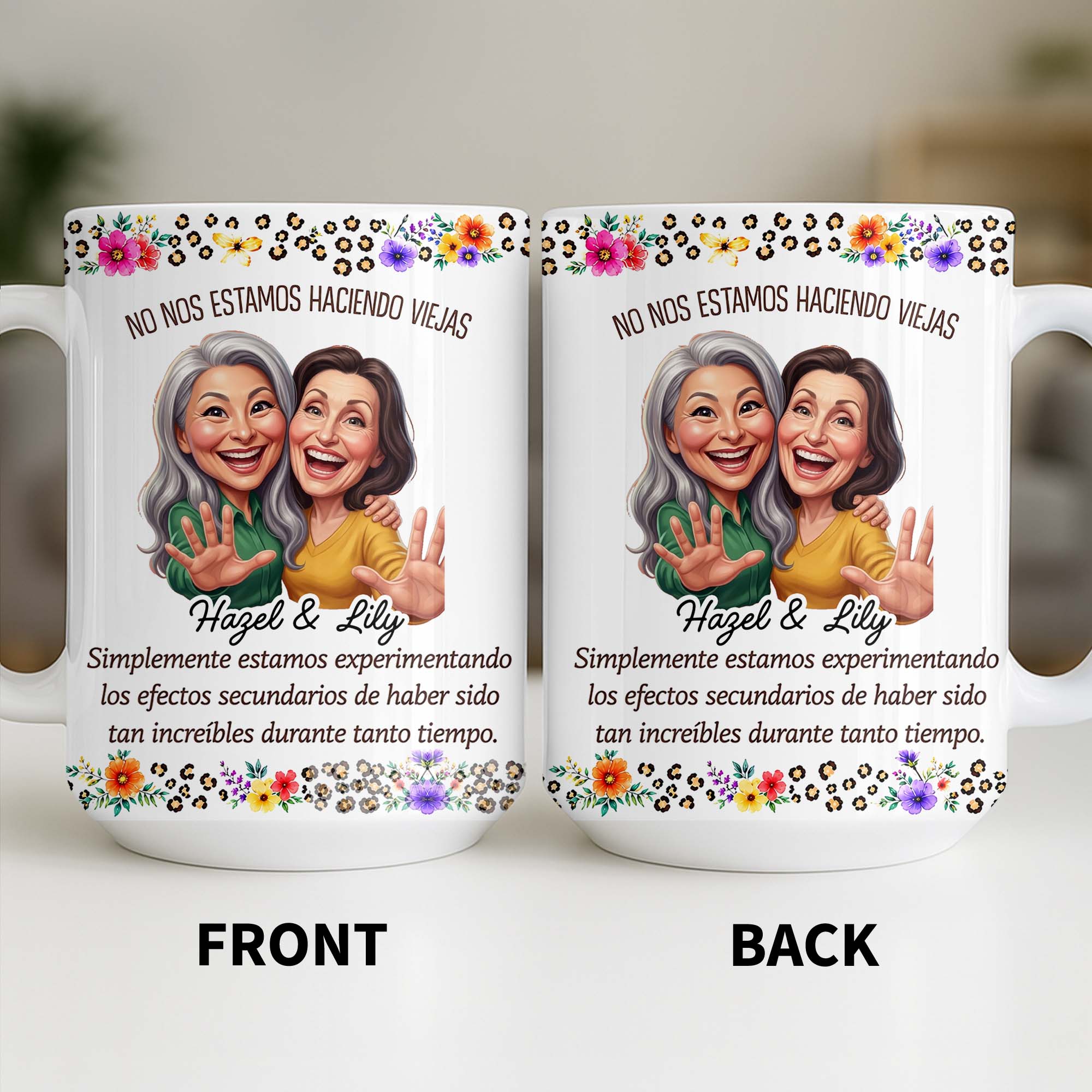 Personalized Best Friends Coffee Mug Custom Flower Design Gift Edge-to-edge Mug GradoCreations