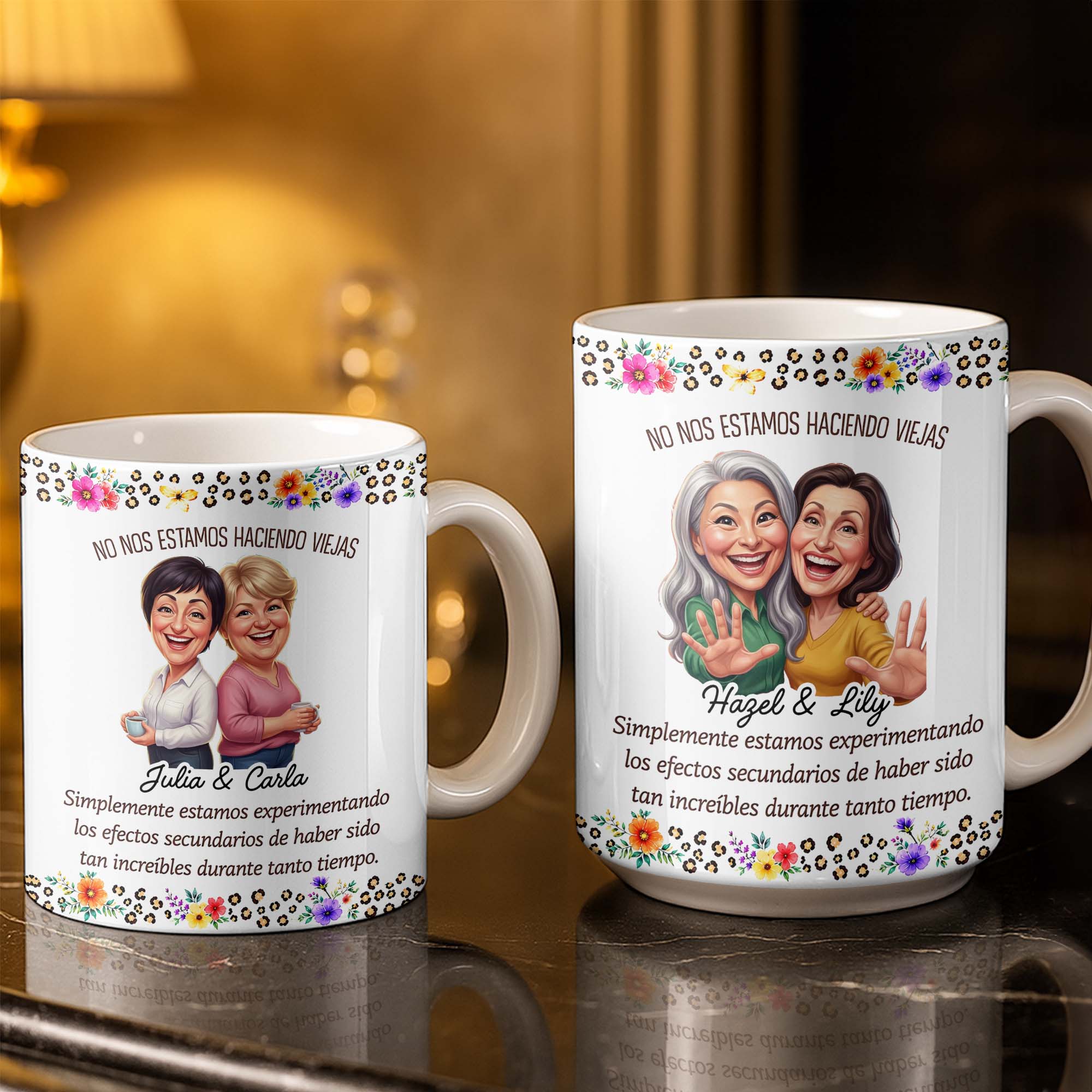 Personalized Best Friends Coffee Mug Custom Flower Design Gift Edge-to-edge Mug GradoCreations