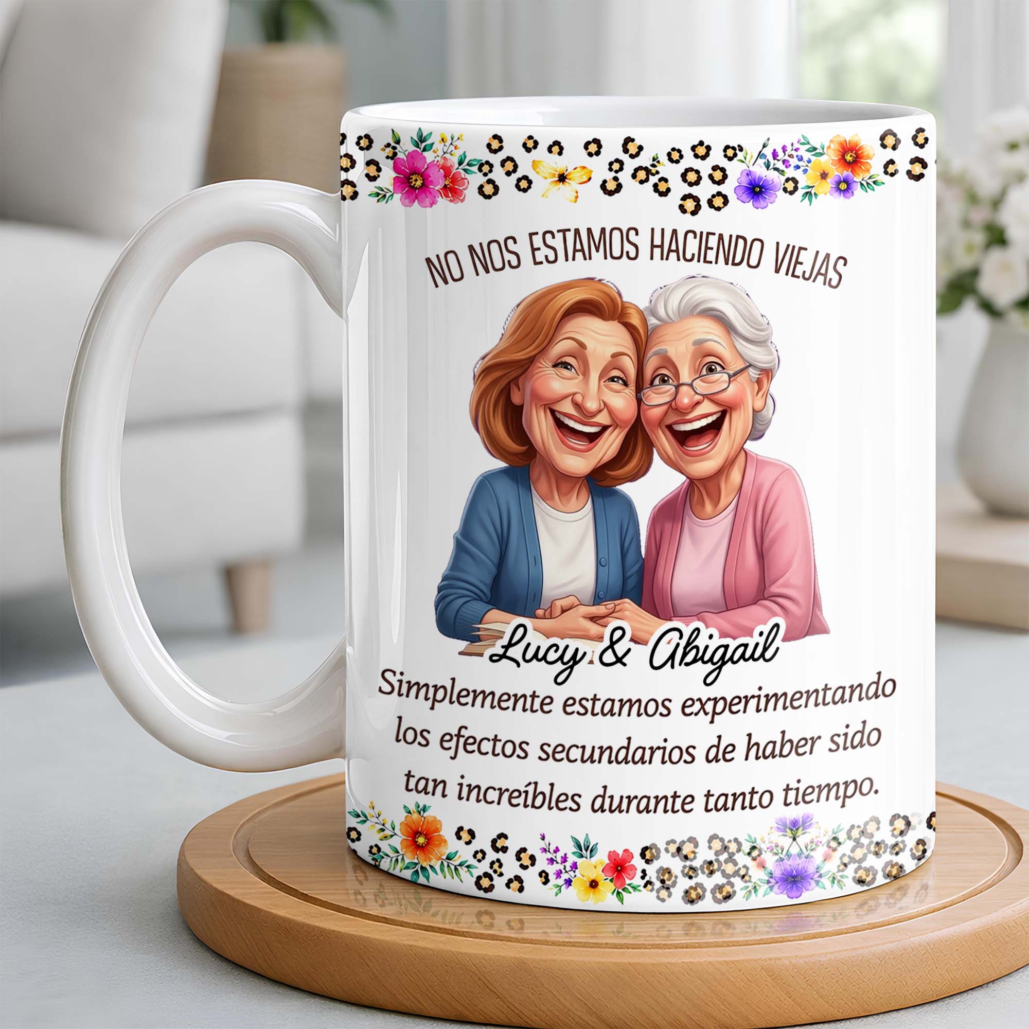 Personalized Best Friends Coffee Mug Custom Flower Design Gift Edge-to-edge Mug GradoCreations