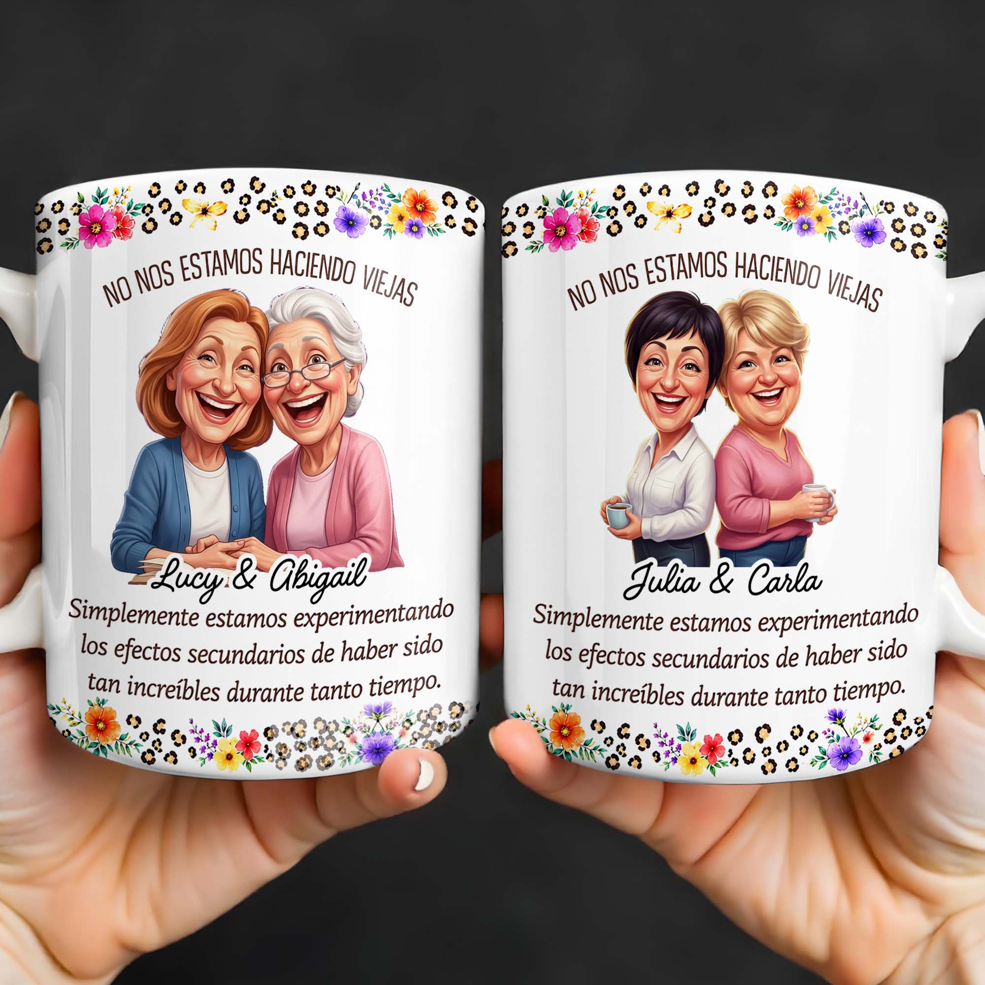 Personalized Best Friends Coffee Mug Custom Flower Design Gift Edge-to-edge Mug GradoCreations