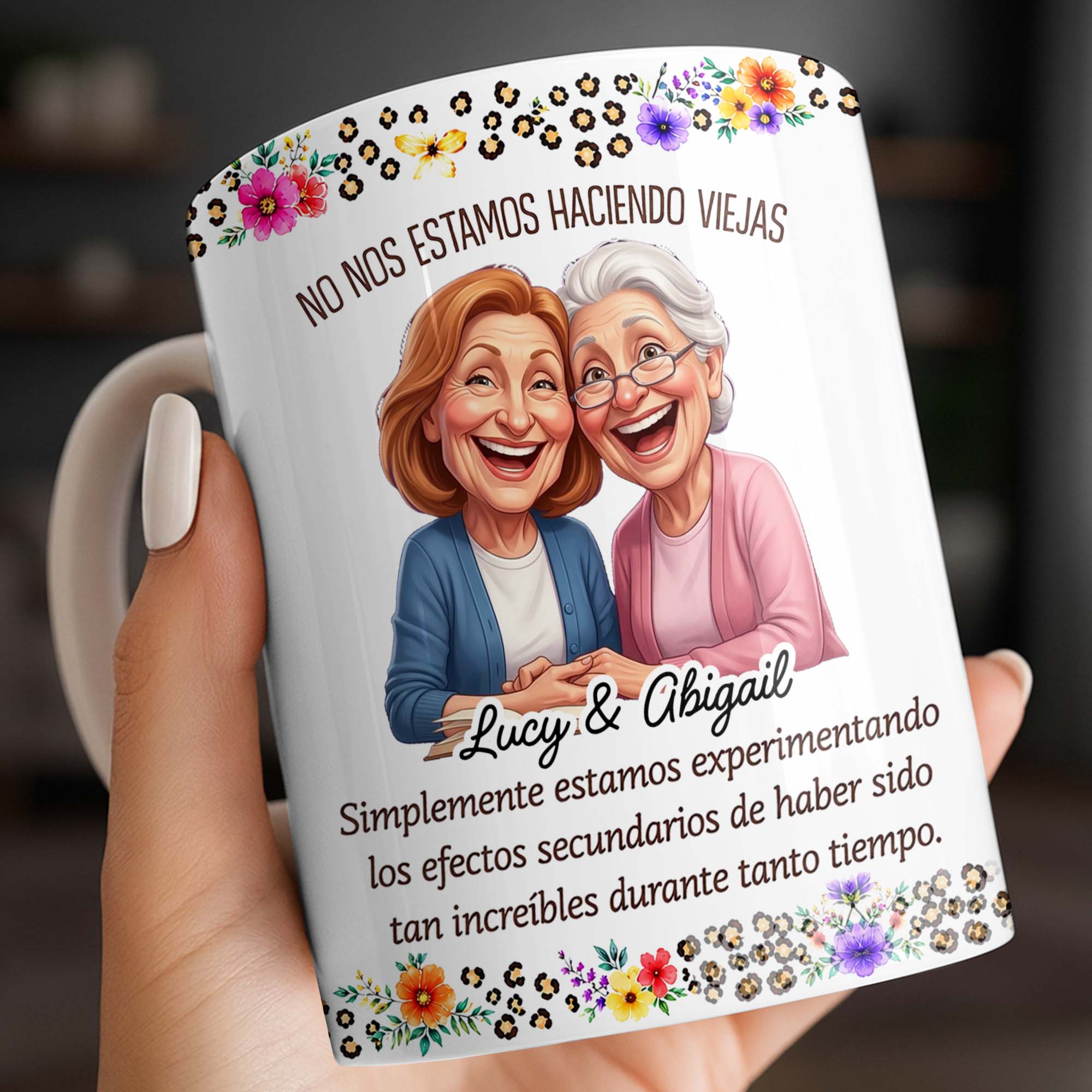 Personalized Best Friends Coffee Mug Custom Flower Design Gift Edge-to-edge Mug GradoCreations
