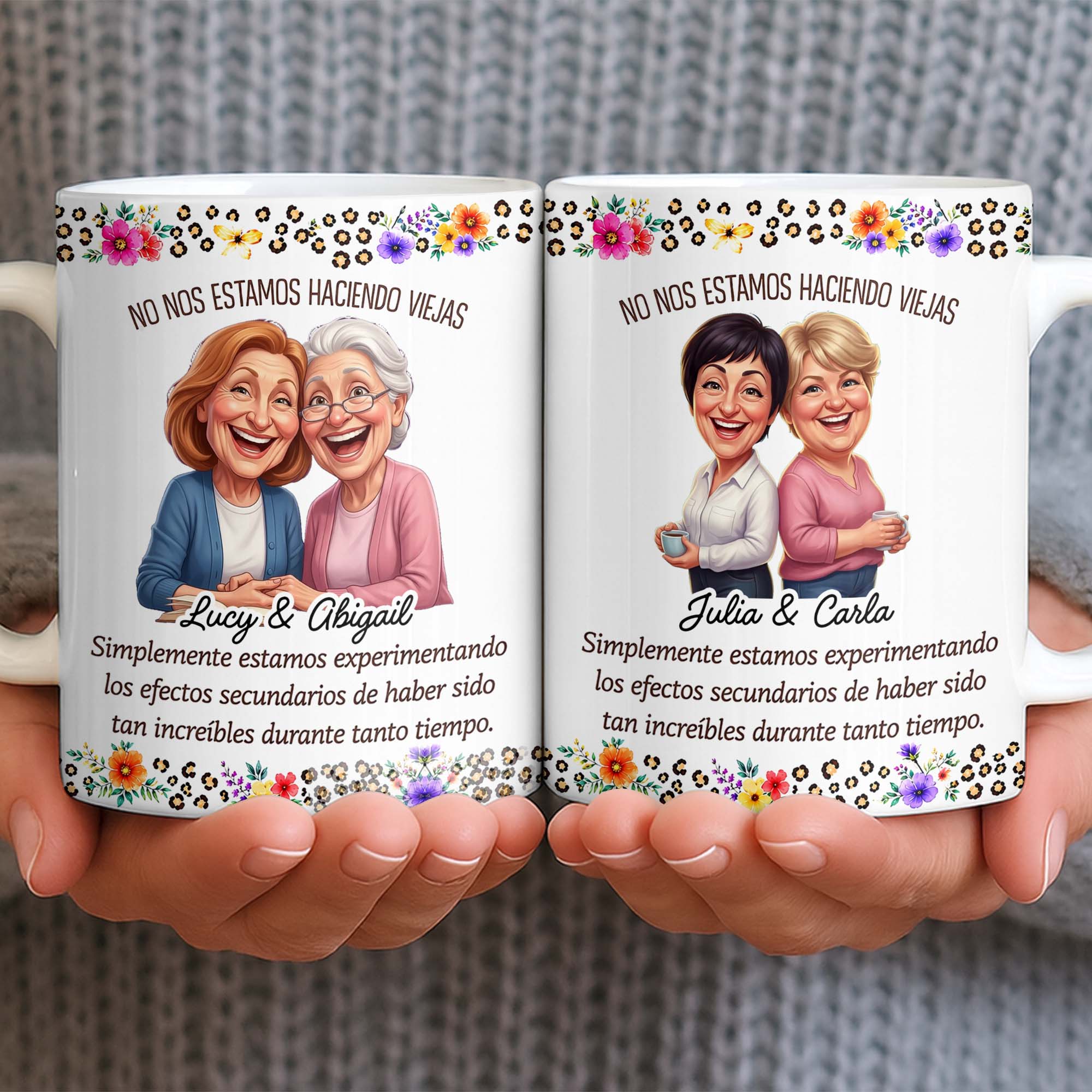 Personalized Best Friends Coffee Mug Custom Flower Design Gift Edge-to-edge Mug GradoCreations