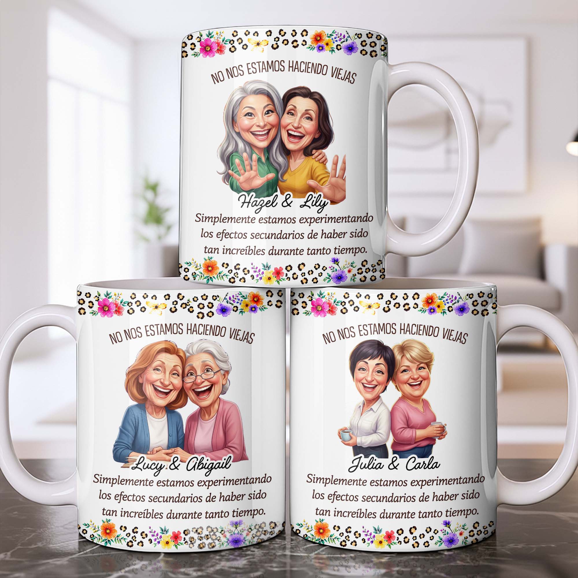 Personalized Best Friends Coffee Mug Custom Flower Design Gift Edge-to-edge Mug GradoCreations