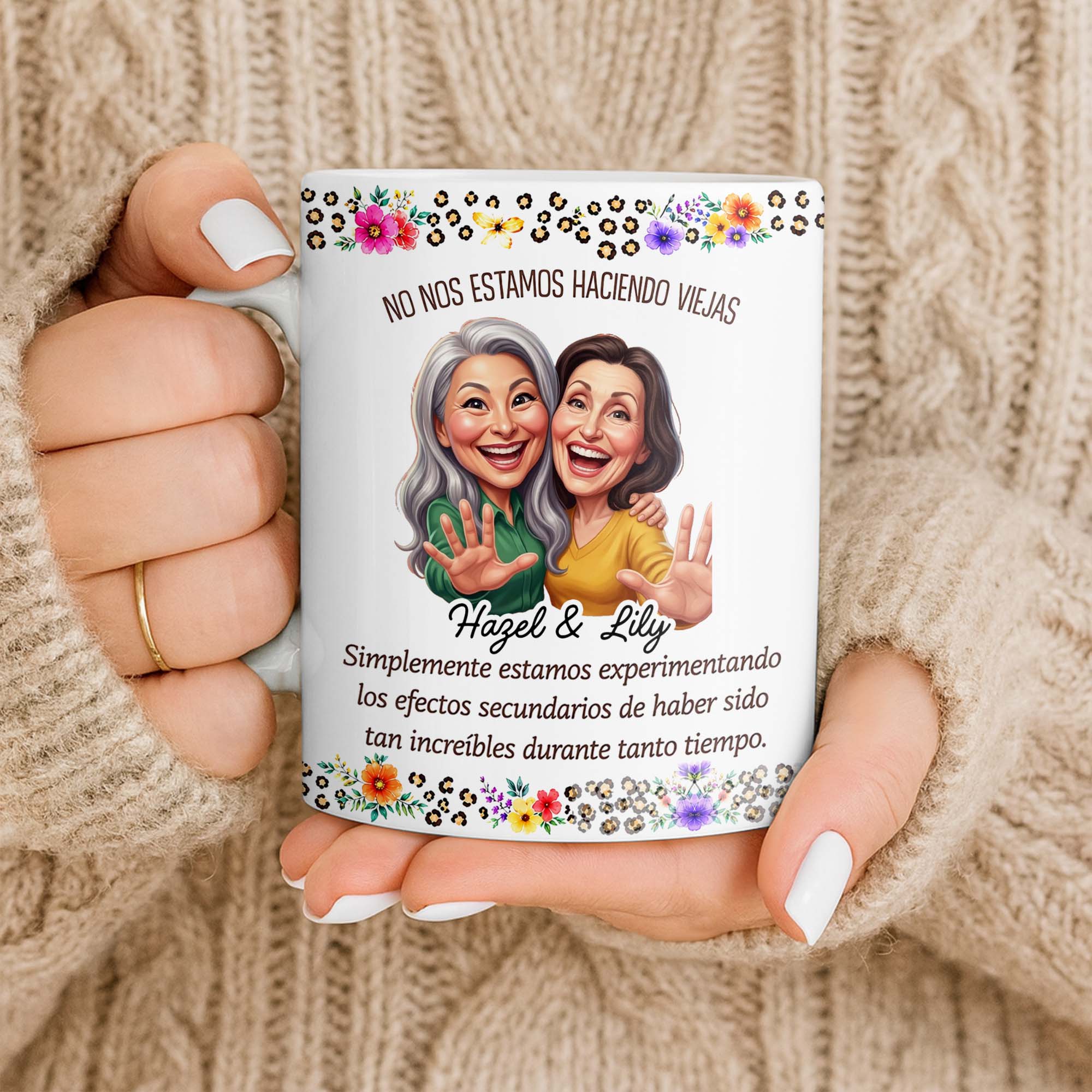 Personalized Best Friends Coffee Mug Custom Flower Design Gift Edge-to-edge Mug GradoCreations