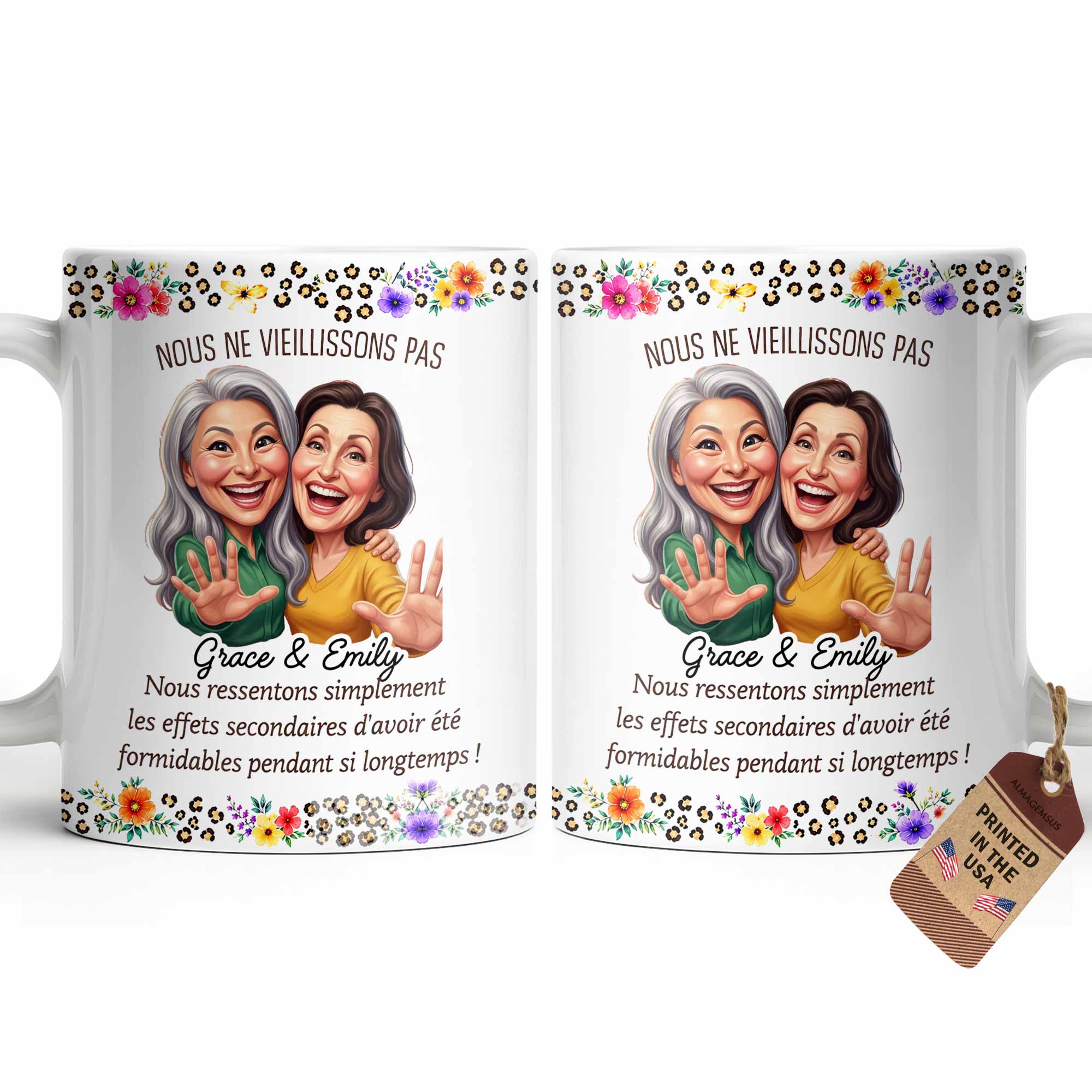 Personalized Floral Coffee Mug Custom Gift for Best Friends Edge-to-edge Mug GradoCreations