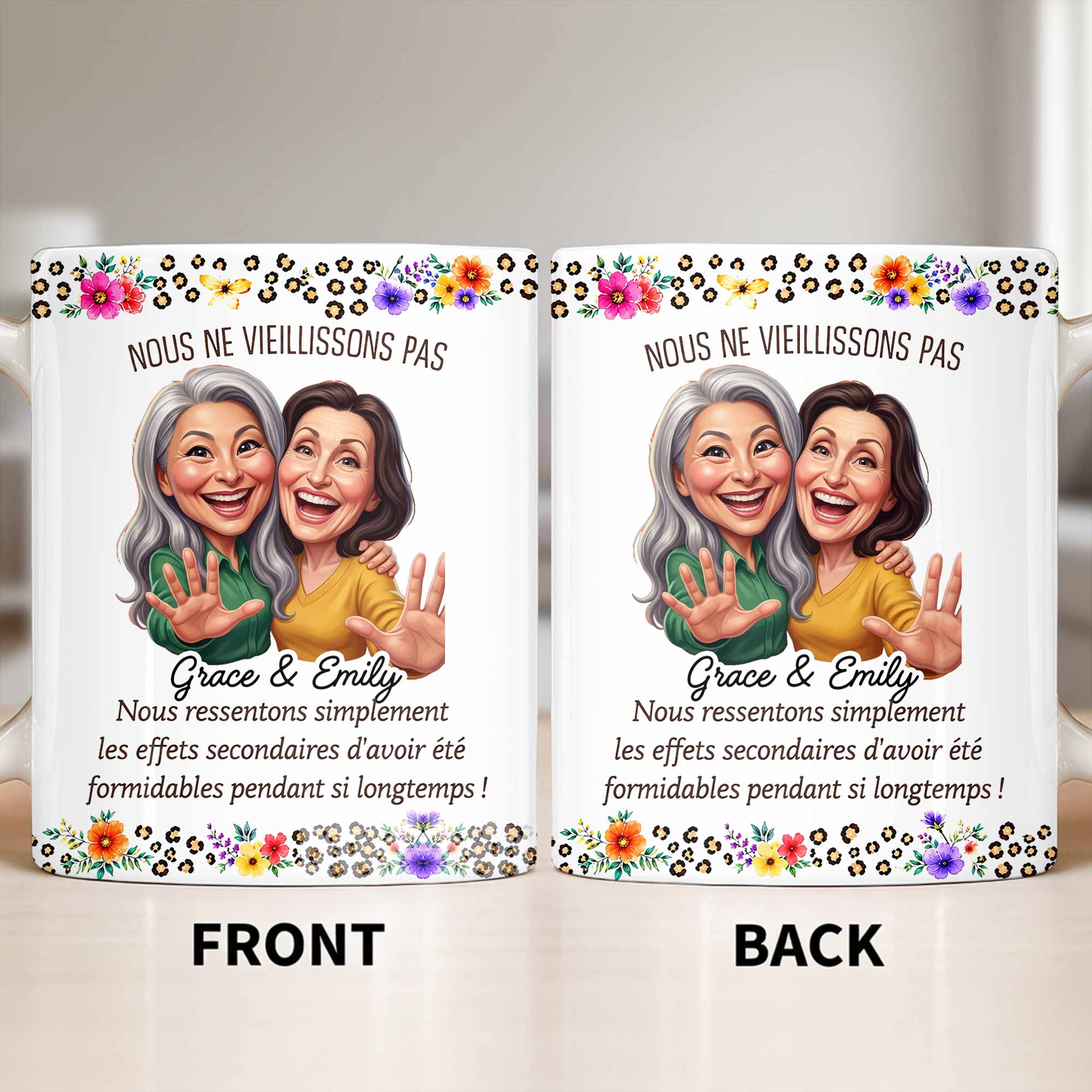 Personalized Floral Coffee Mug Custom Gift for Best Friends Edge-to-edge Mug GradoCreations