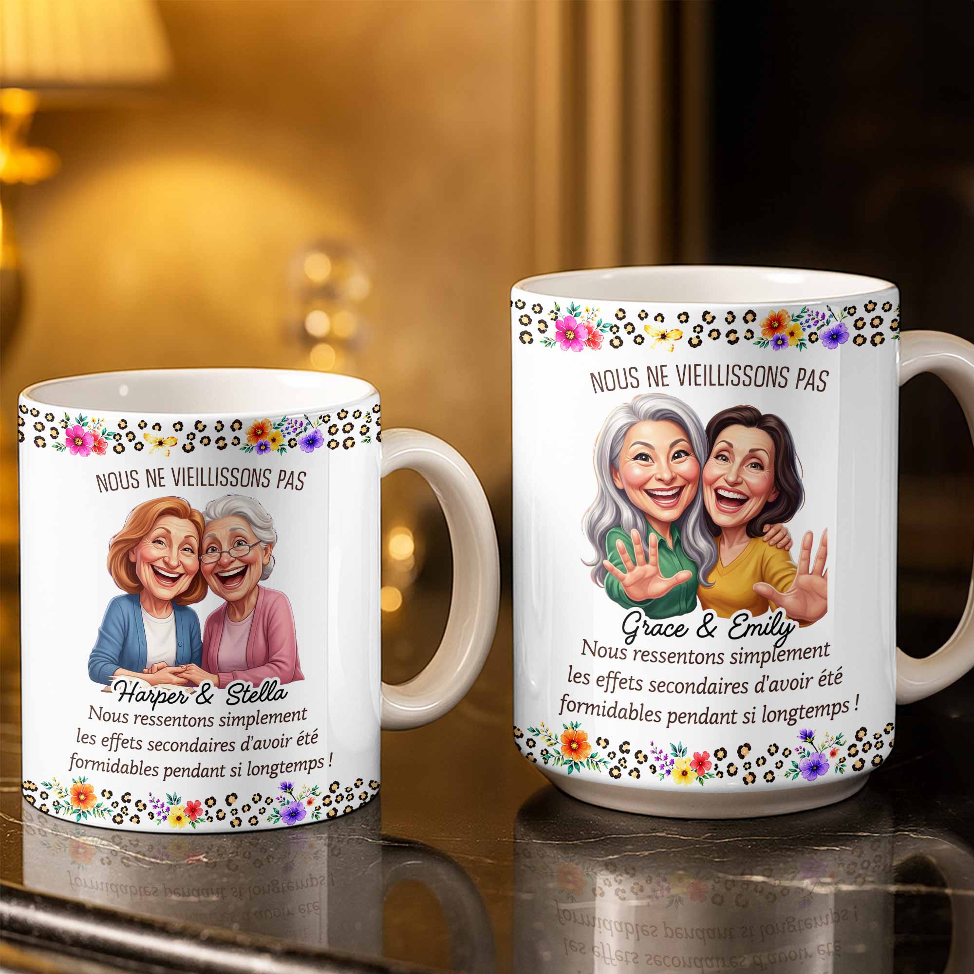 Personalized Floral Coffee Mug Custom Gift for Best Friends Edge-to-edge Mug GradoCreations