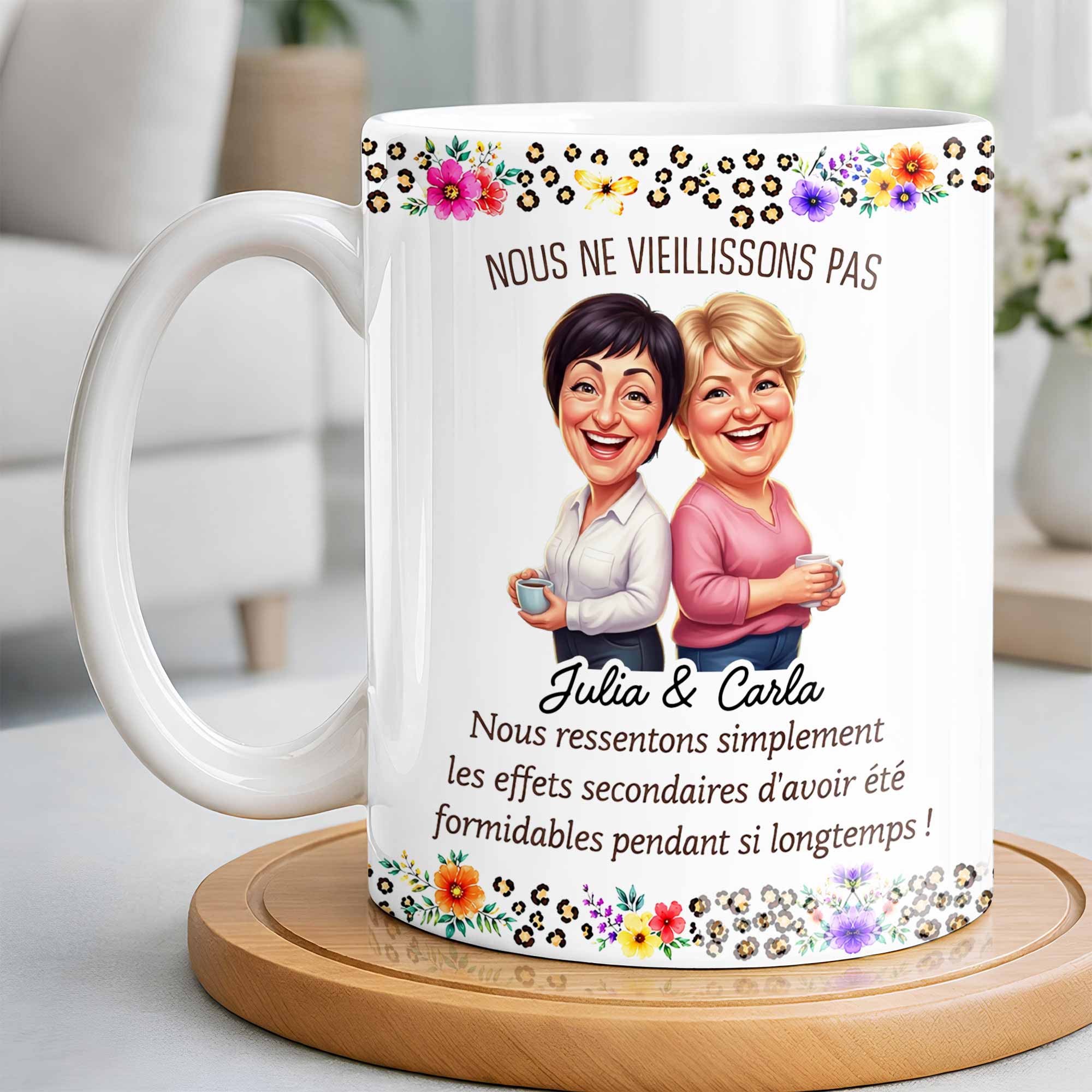 Personalized Floral Coffee Mug Custom Gift for Best Friends Edge-to-edge Mug GradoCreations