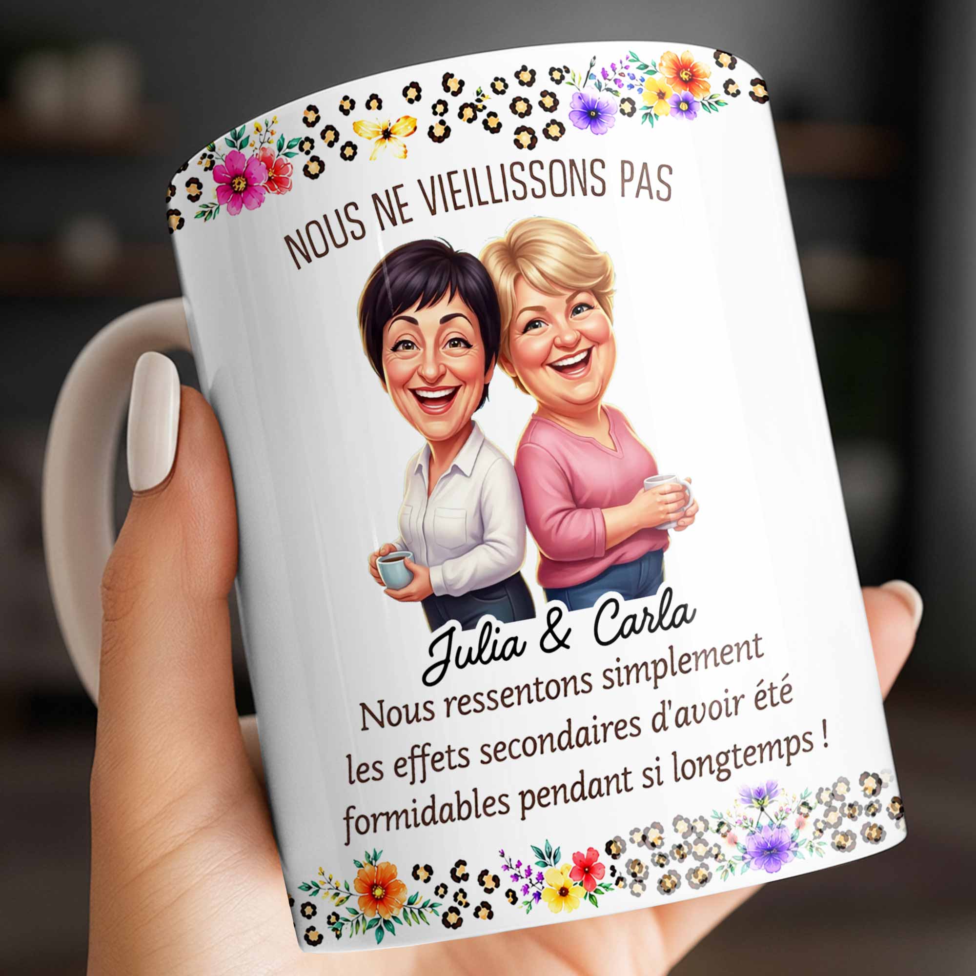 Personalized Floral Coffee Mug Custom Gift for Best Friends Edge-to-edge Mug GradoCreations
