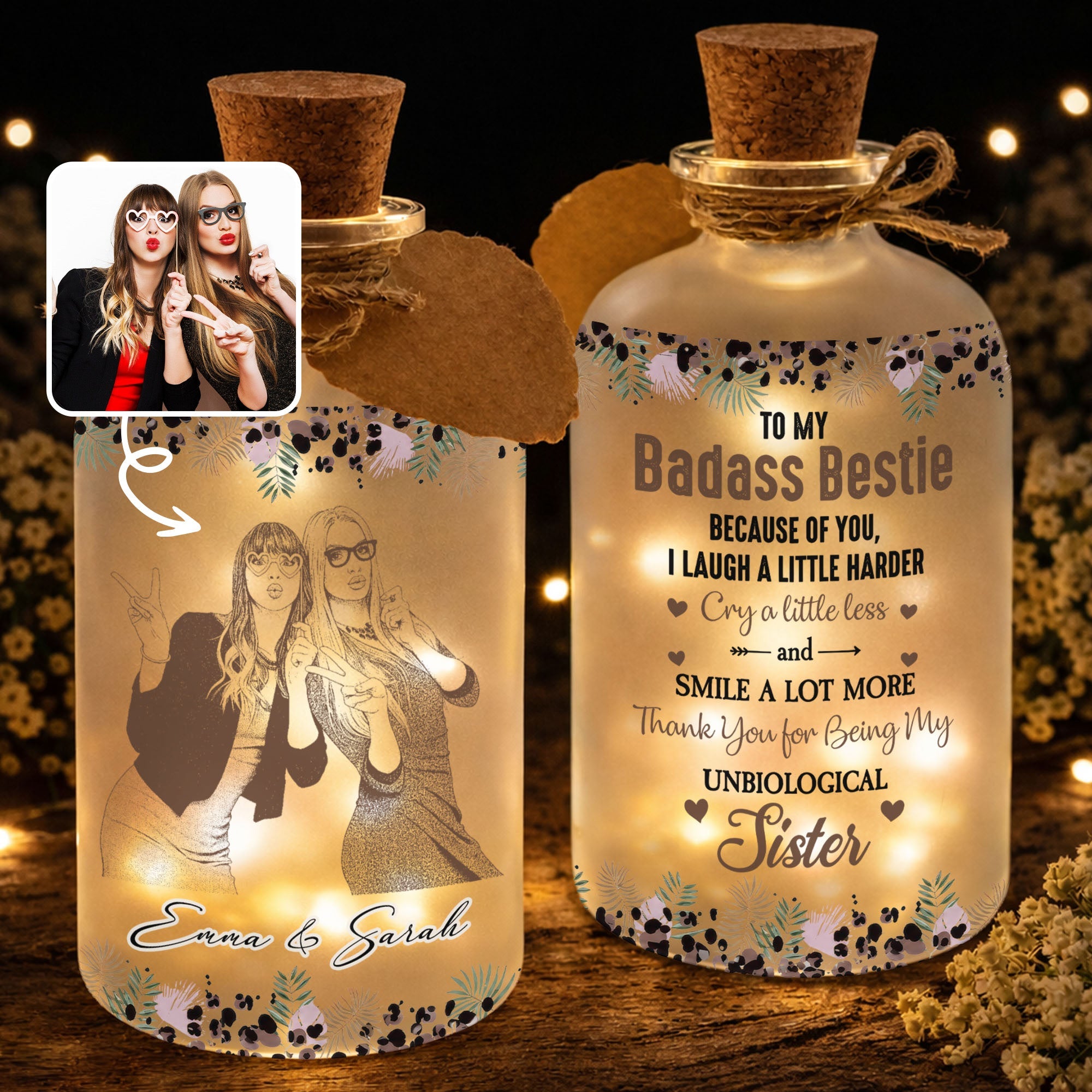 Personalized Short Bottle Light Custom Photo Gift for Best Friends Short Bottle Light GradoCreations