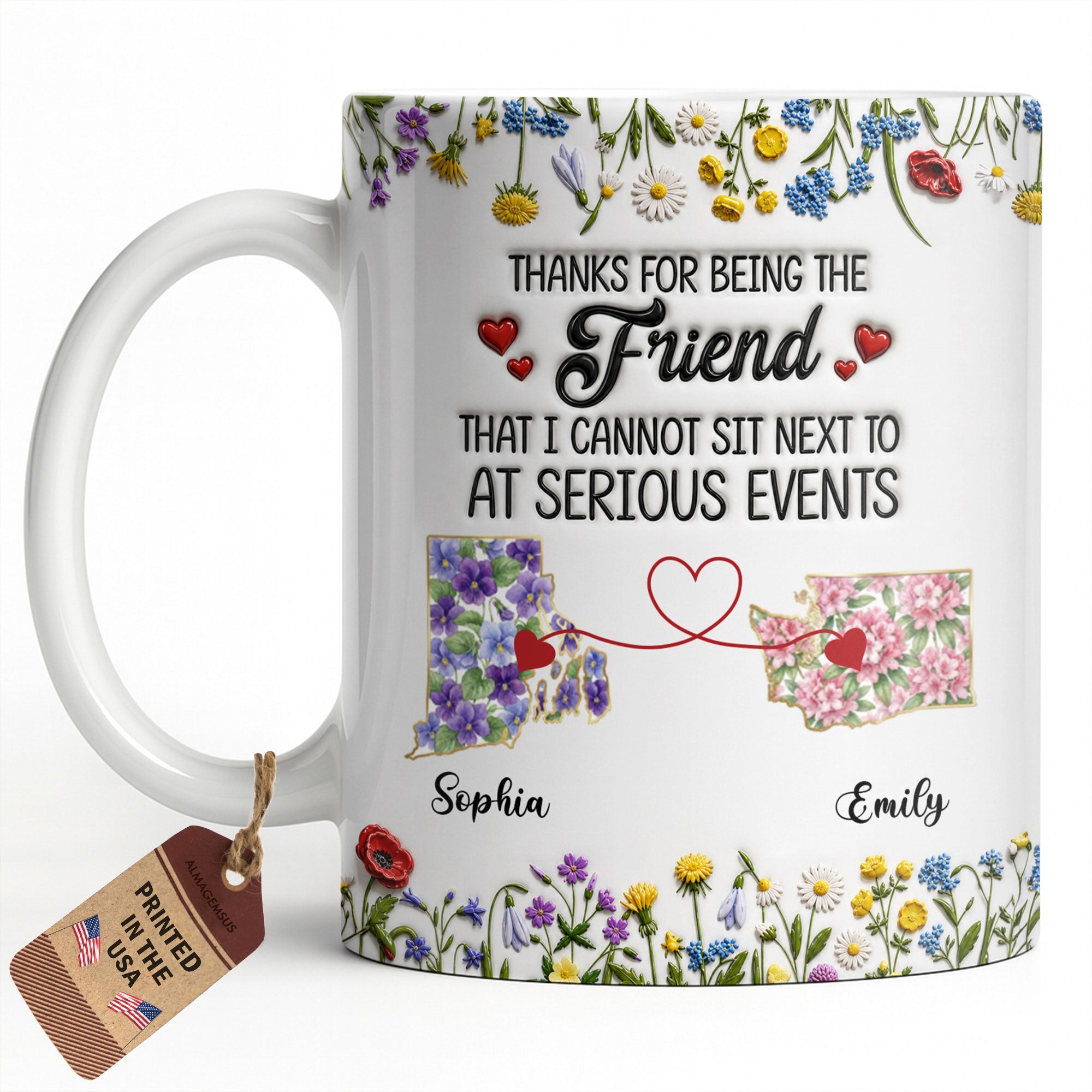 Personalized Best Friend Coffee Mug Custom State Art Gift Edge-to-edge Mug GradoCreations