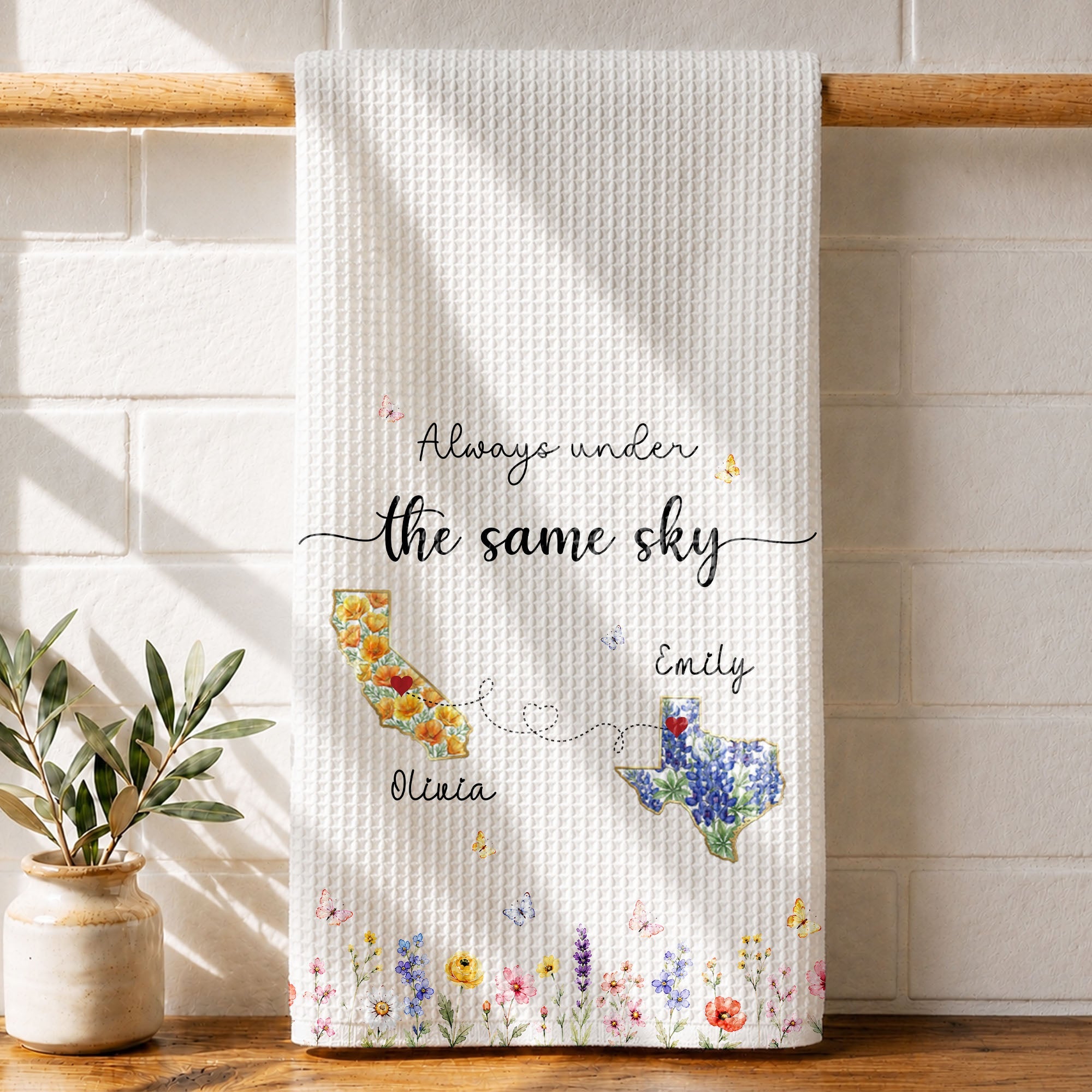 Personalized State Flowers Kitchen Towel Custom Gift for Best Friends Kitchen Towel GradoCreations