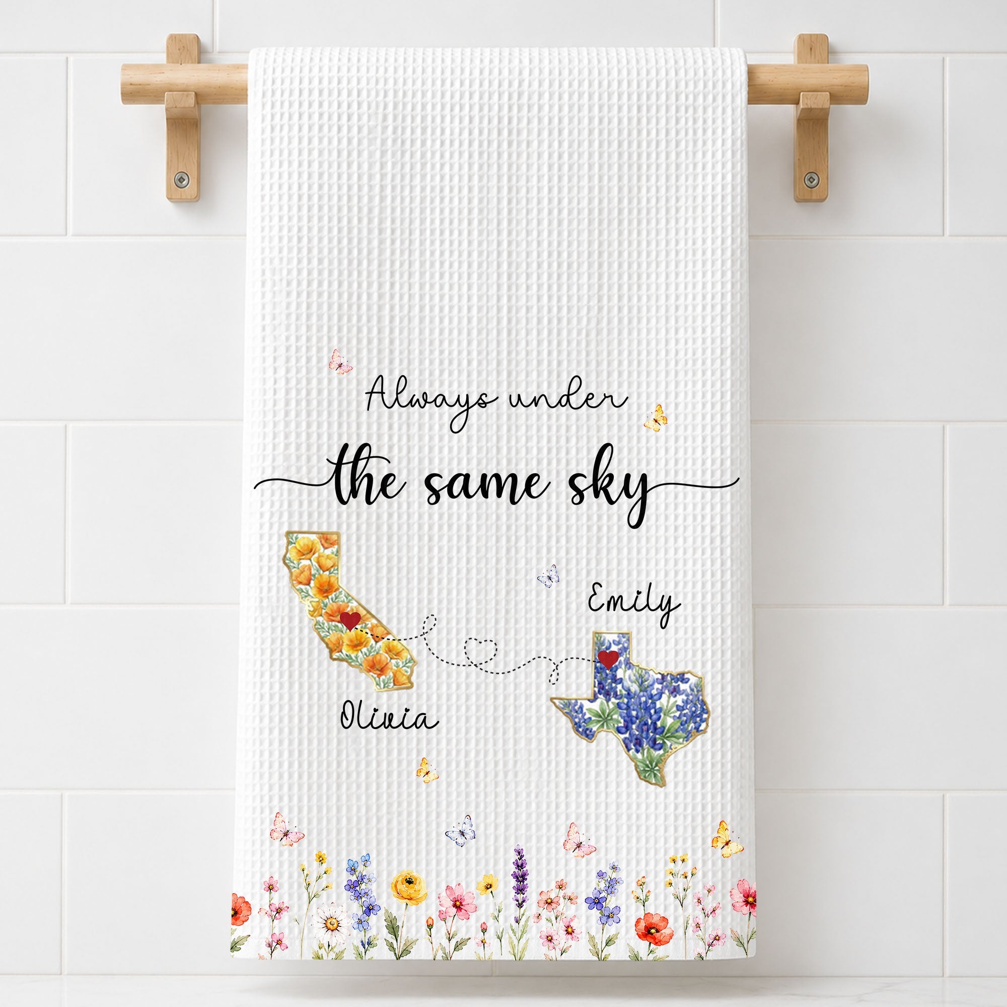 Personalized State Flowers Kitchen Towel Custom Gift for Best Friends Kitchen Towel GradoCreations