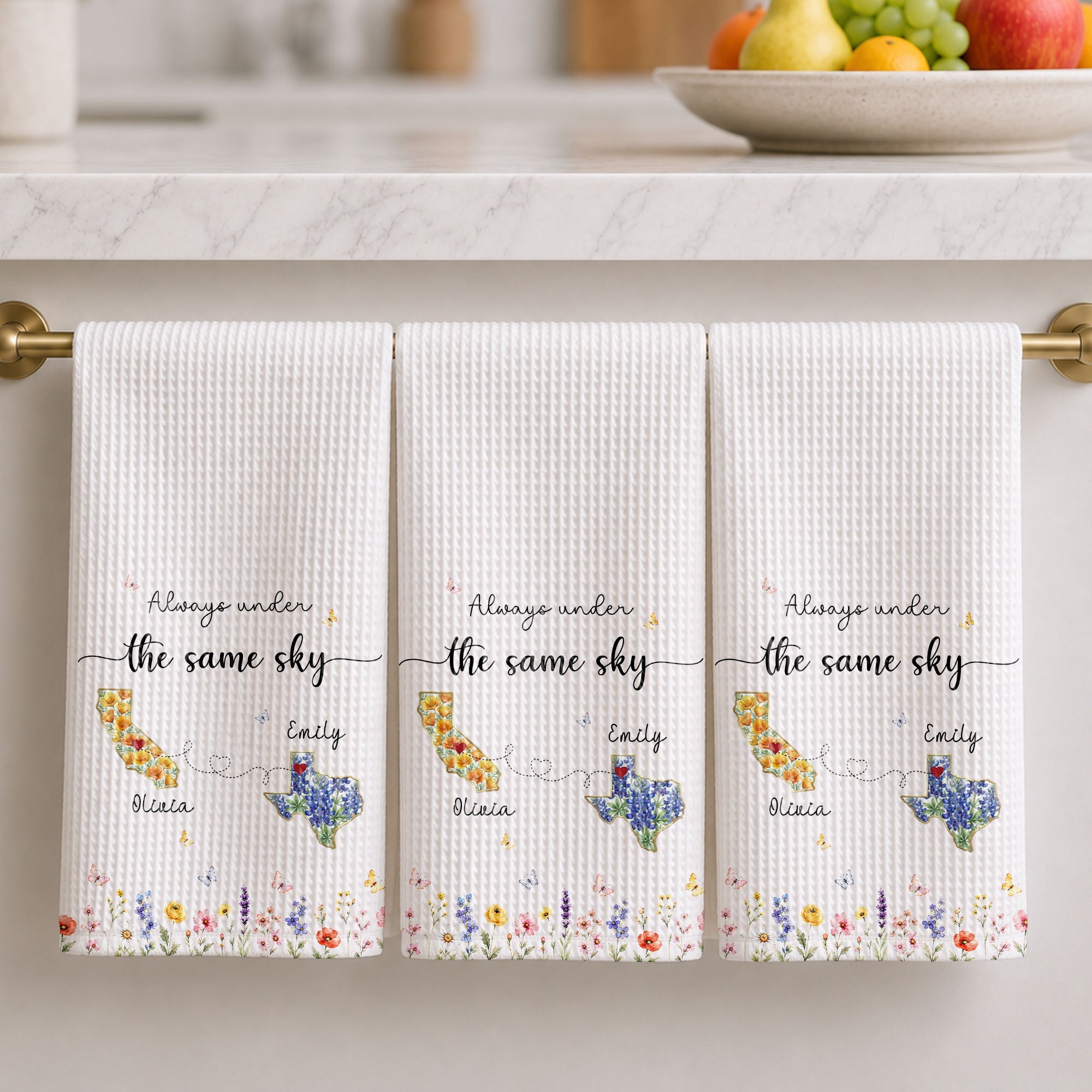 Personalized State Flowers Kitchen Towel Custom Gift for Best Friends Kitchen Towel GradoCreations
