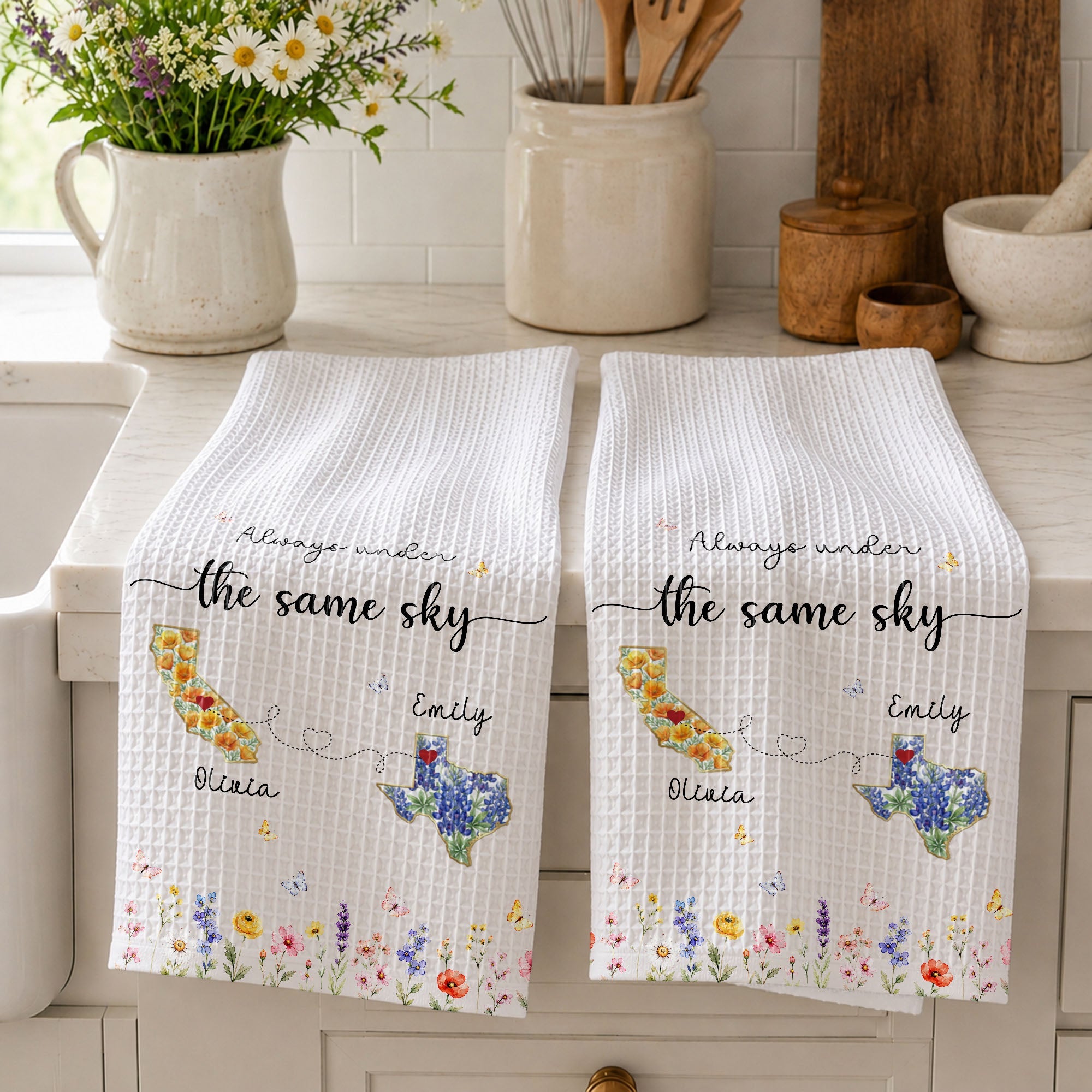 Personalized State Flowers Kitchen Towel Custom Gift for Best Friends Kitchen Towel GradoCreations