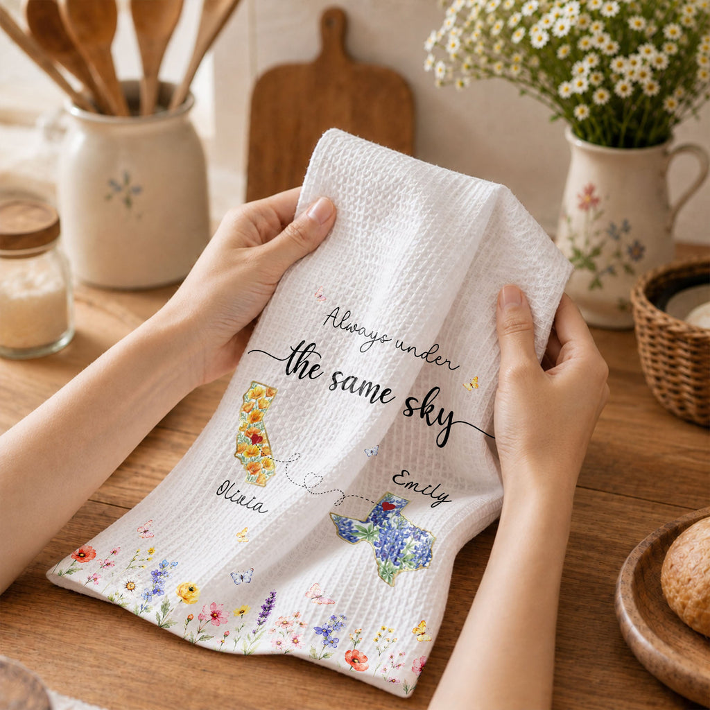 Personalized State Flowers Kitchen Towel Custom Gift for Best Friends Kitchen Towel GradoCreations