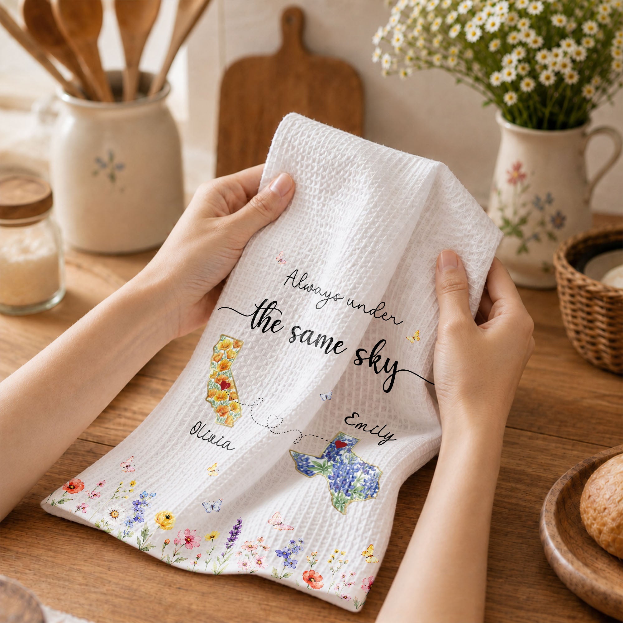 Personalized State Flowers Kitchen Towel Custom Gift for Best Friends Kitchen Towel GradoCreations