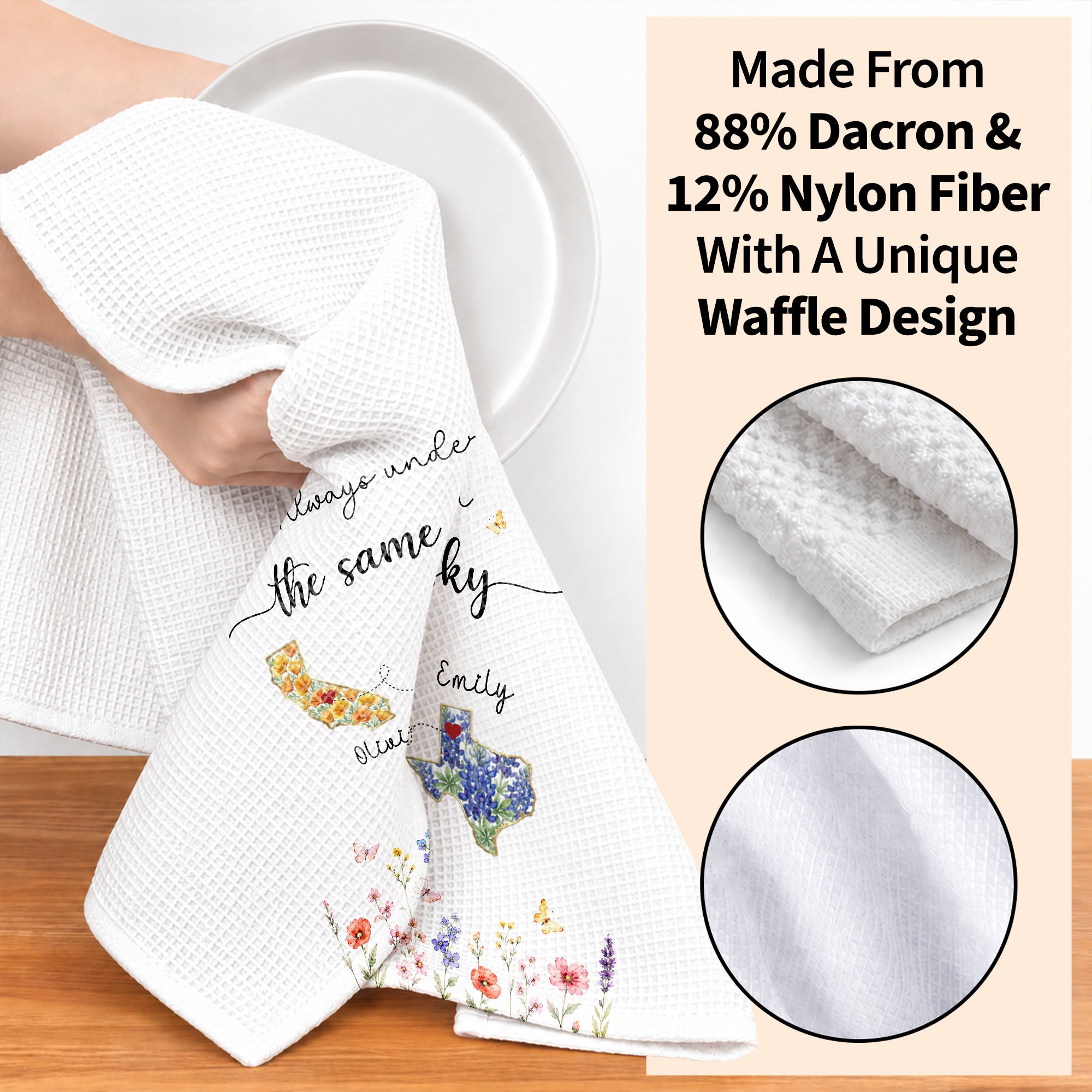 Personalized State Flowers Kitchen Towel Custom Gift for Best Friends Kitchen Towel GradoCreations