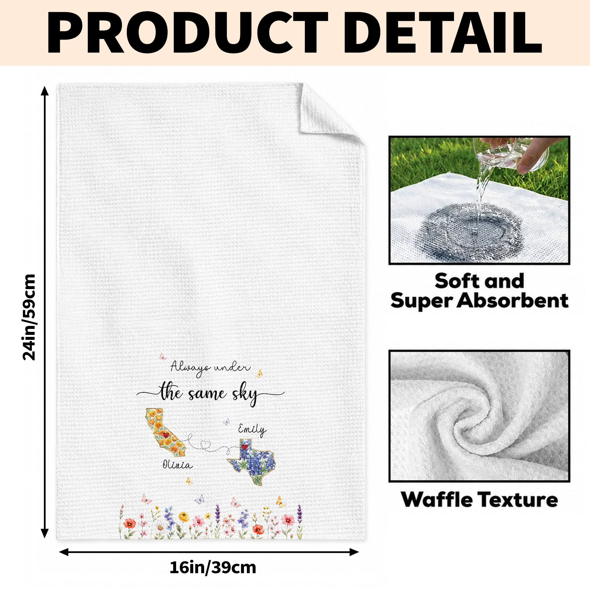 Personalized State Flowers Kitchen Towel Custom Gift for Best Friends Kitchen Towel GradoCreations