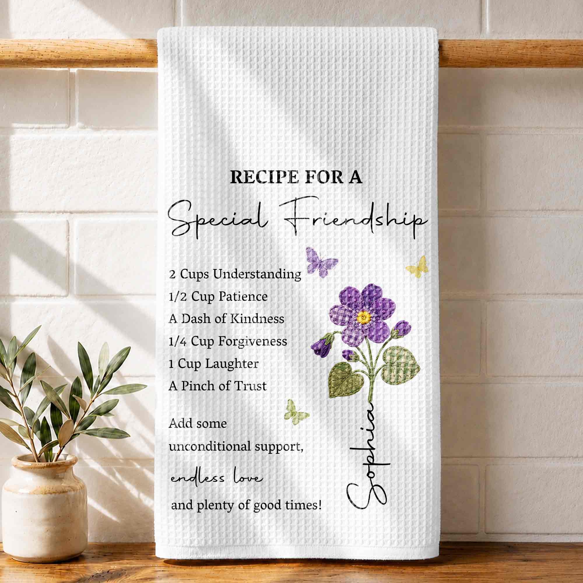 Personalized Birth Month Flower Kitchen Towel Friendship Gift Kitchen Towel GradoCreations
