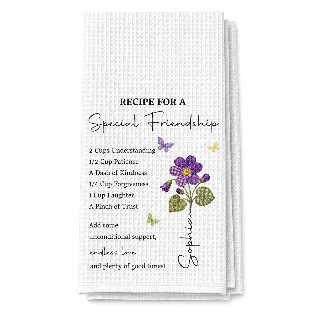 Personalized Birth Month Flower Kitchen Towel Friendship Gift Kitchen Towel GradoCreations