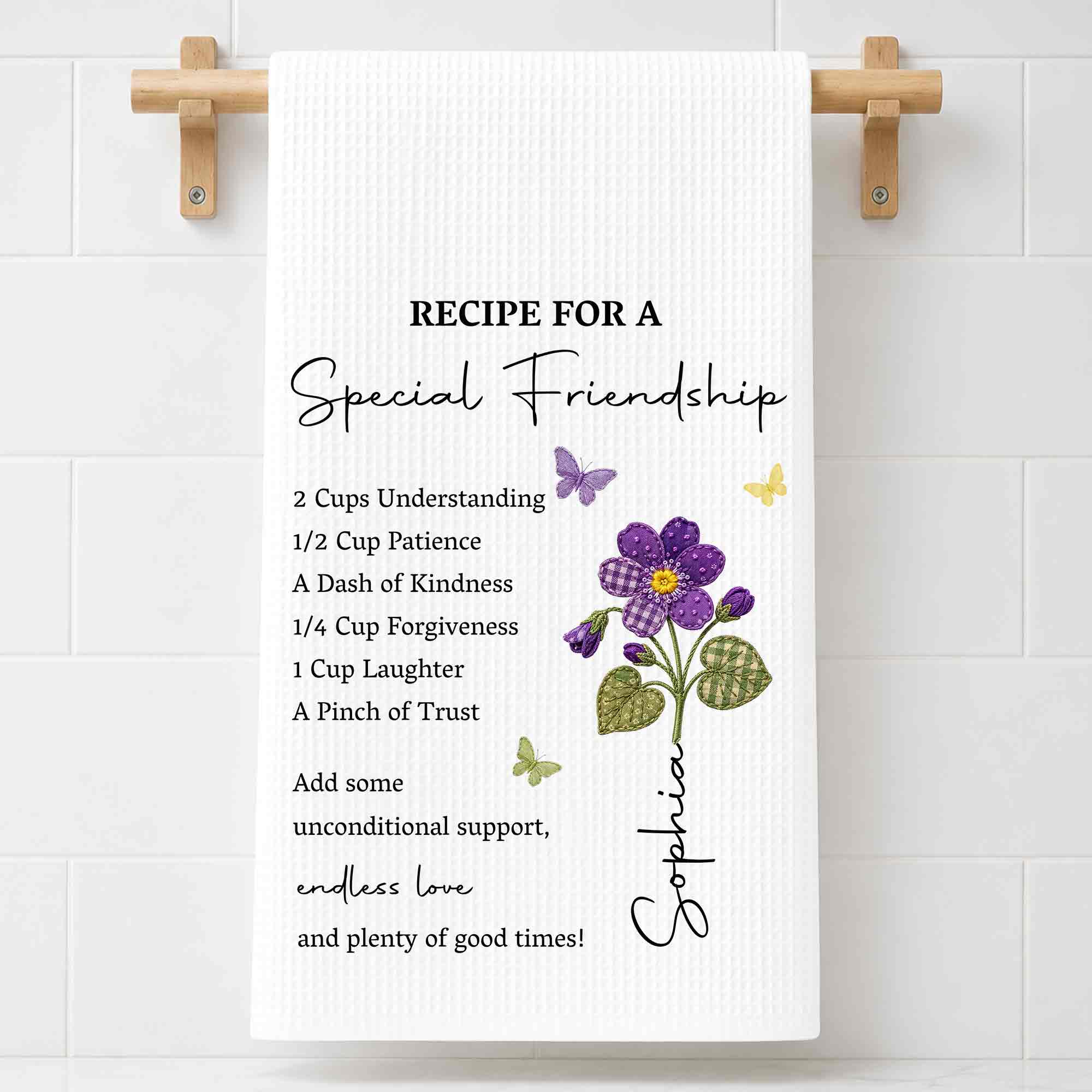 Personalized Birth Month Flower Kitchen Towel Friendship Gift Kitchen Towel GradoCreations