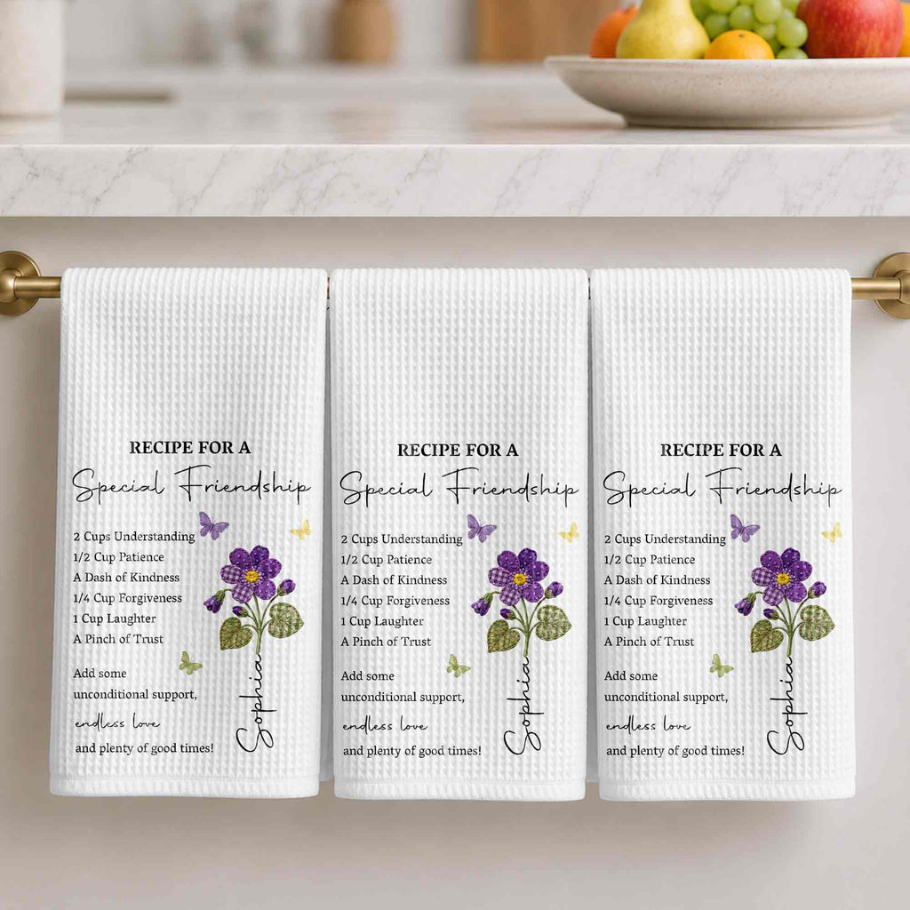 Personalized Birth Month Flower Kitchen Towel Friendship Gift Kitchen Towel GradoCreations