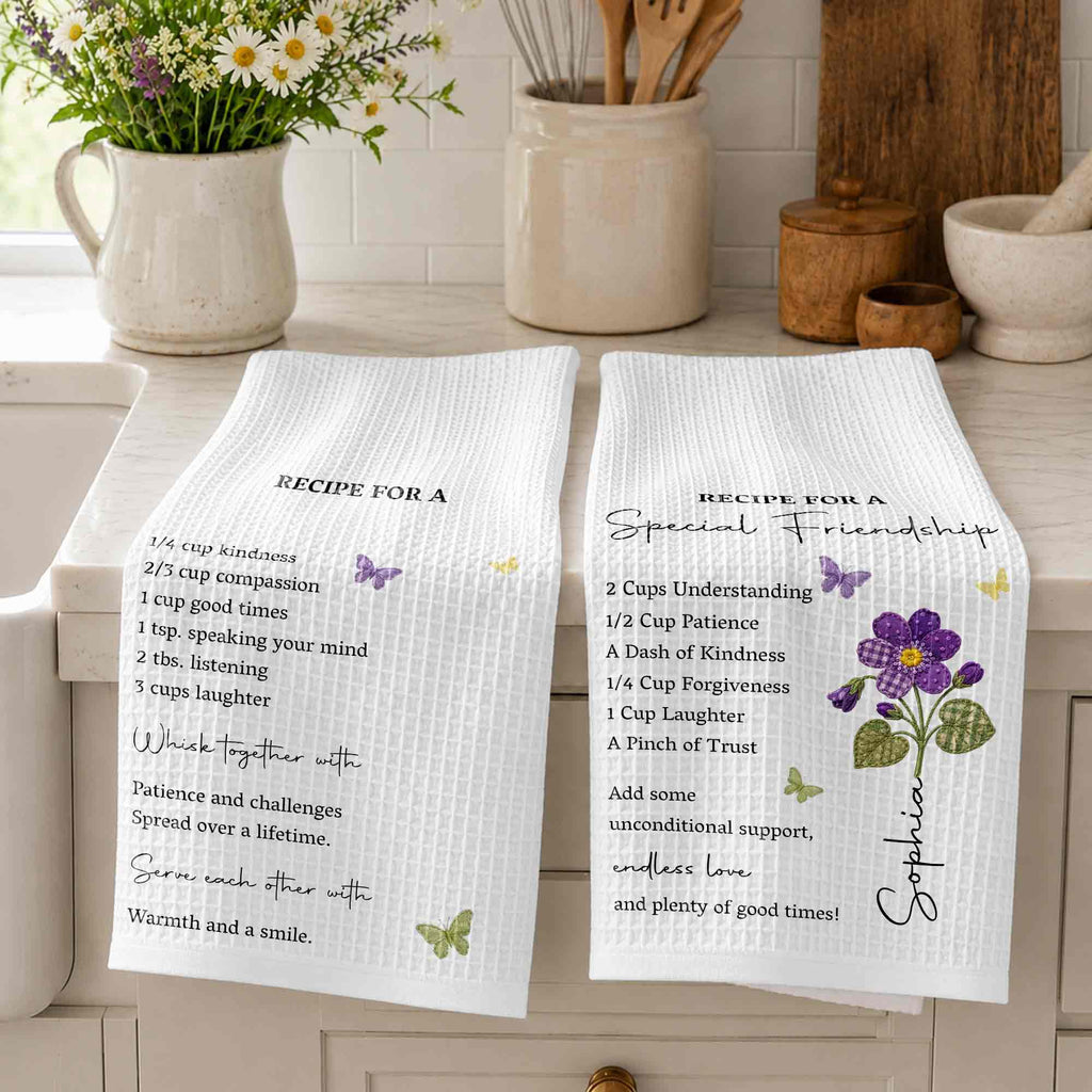 Personalized Birth Month Flower Kitchen Towel Friendship Gift Kitchen Towel GradoCreations