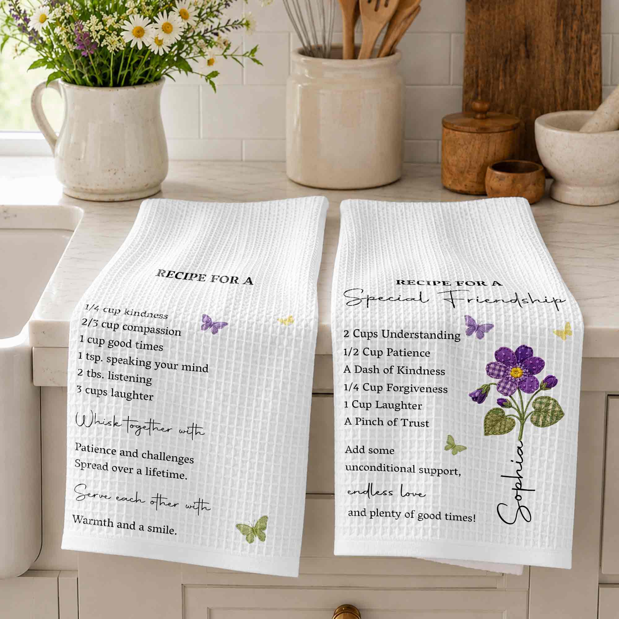 Personalized Birth Month Flower Kitchen Towel Friendship Gift Kitchen Towel GradoCreations