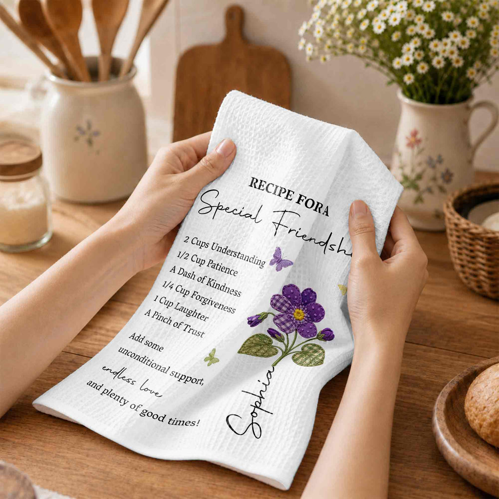 Personalized Birth Month Flower Kitchen Towel Friendship Gift Kitchen Towel GradoCreations
