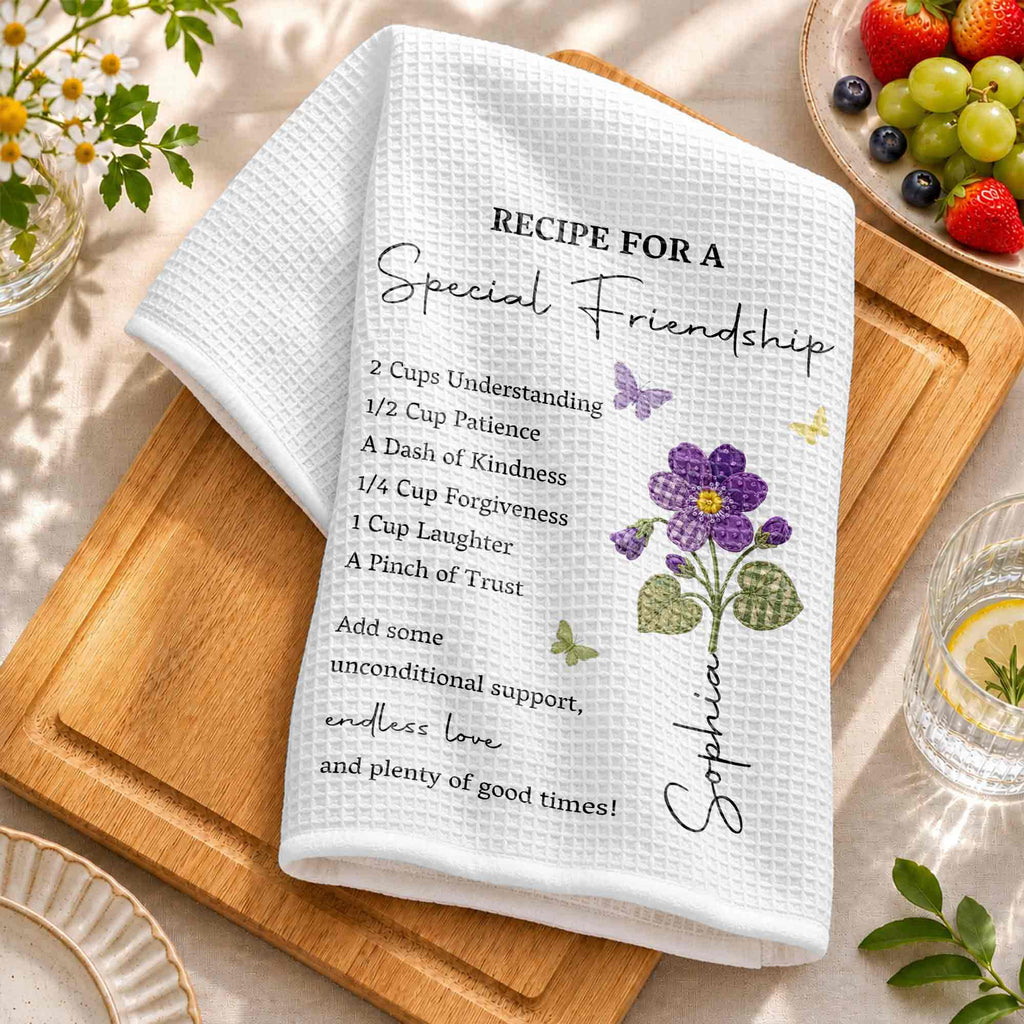 Personalized Birth Month Flower Kitchen Towel Friendship Gift Kitchen Towel GradoCreations