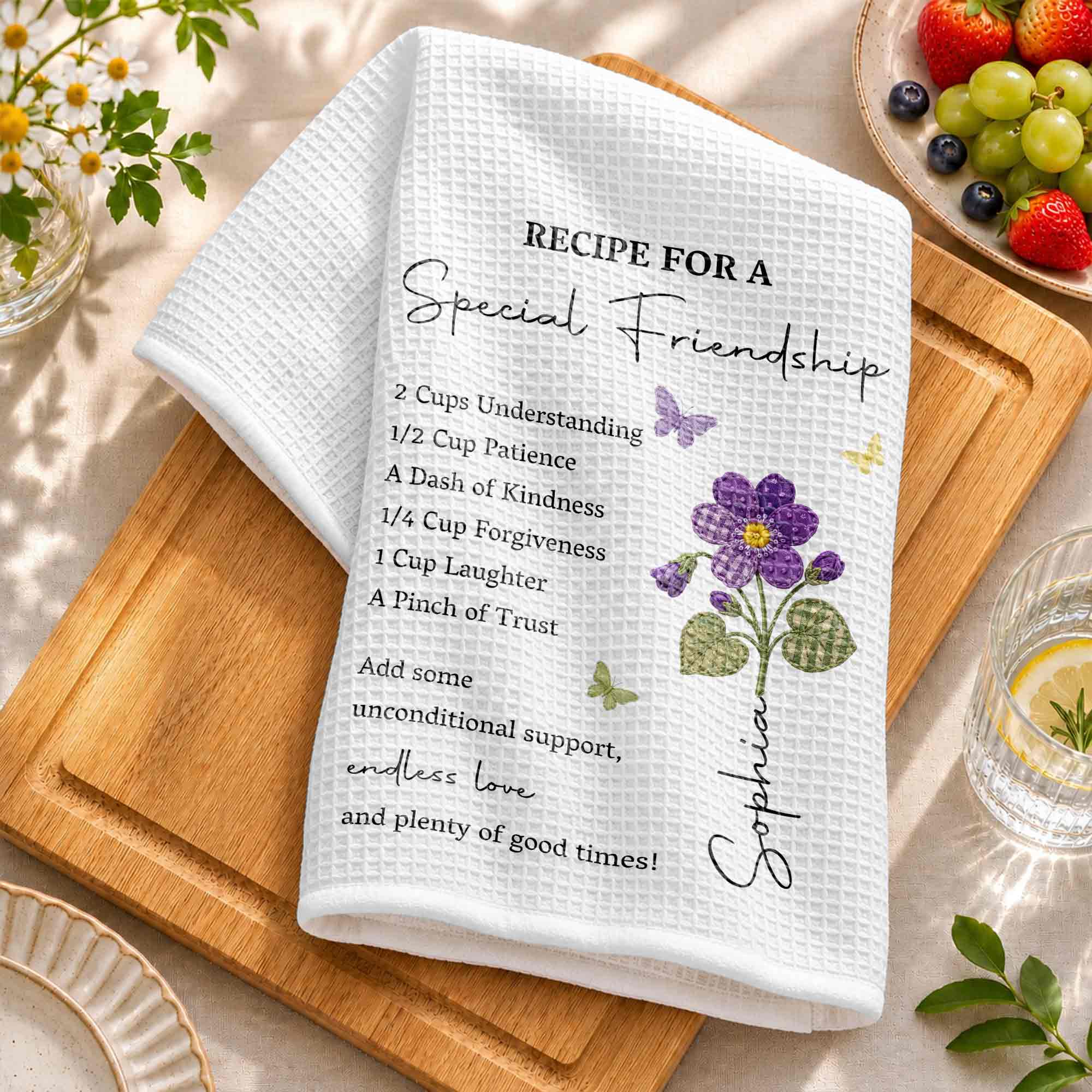 Personalized Birth Month Flower Kitchen Towel Friendship Gift Kitchen Towel GradoCreations