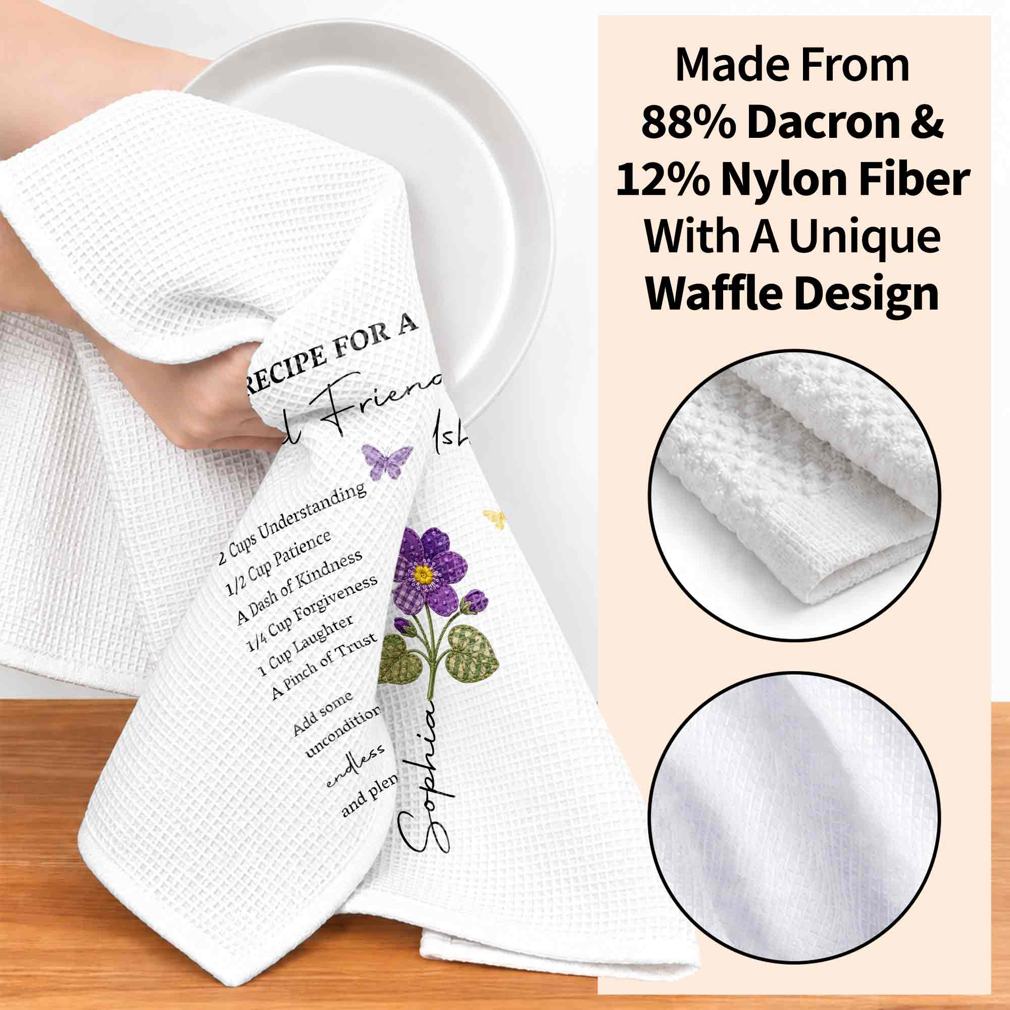 Personalized Birth Month Flower Kitchen Towel Friendship Gift Kitchen Towel GradoCreations