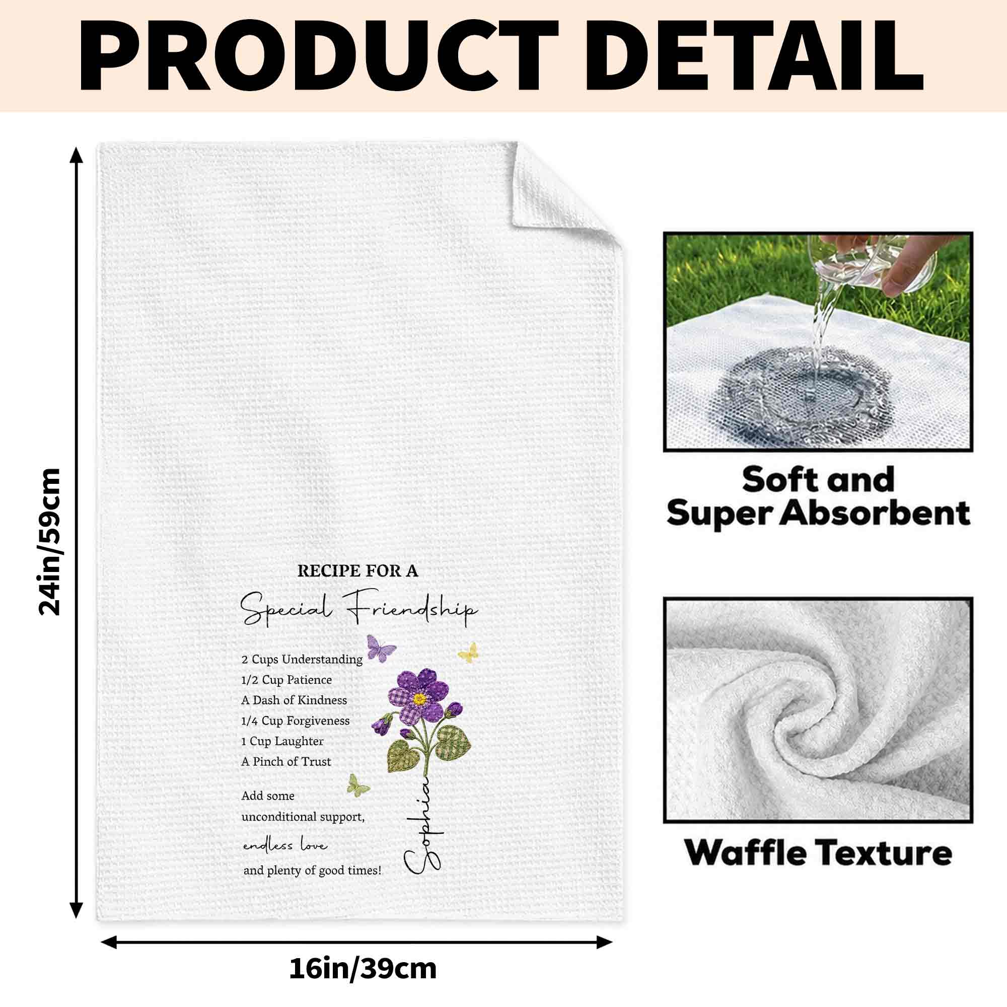 Personalized Birth Month Flower Kitchen Towel Friendship Gift Kitchen Towel GradoCreations