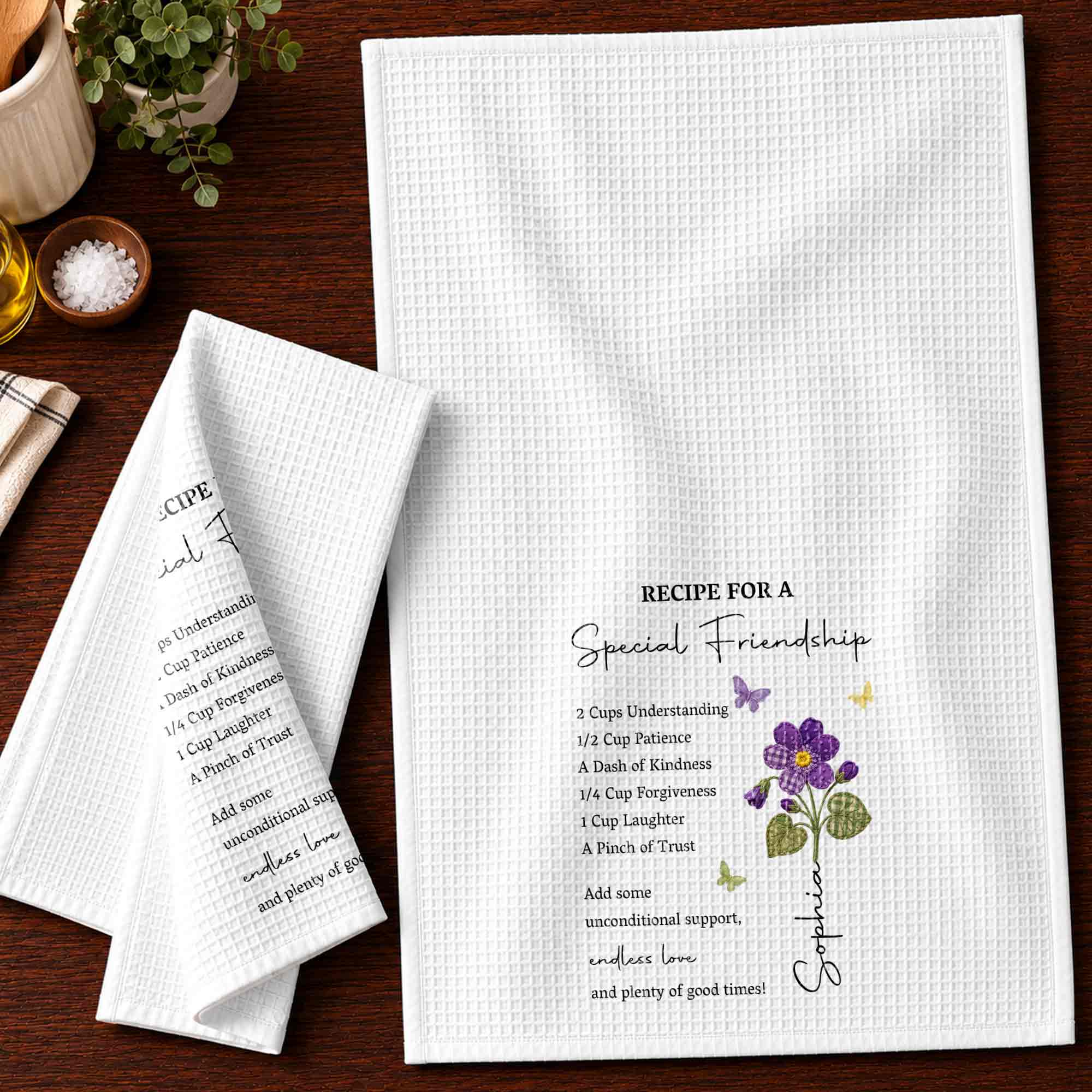 Personalized Birth Month Flower Kitchen Towel Friendship Gift Kitchen Towel GradoCreations