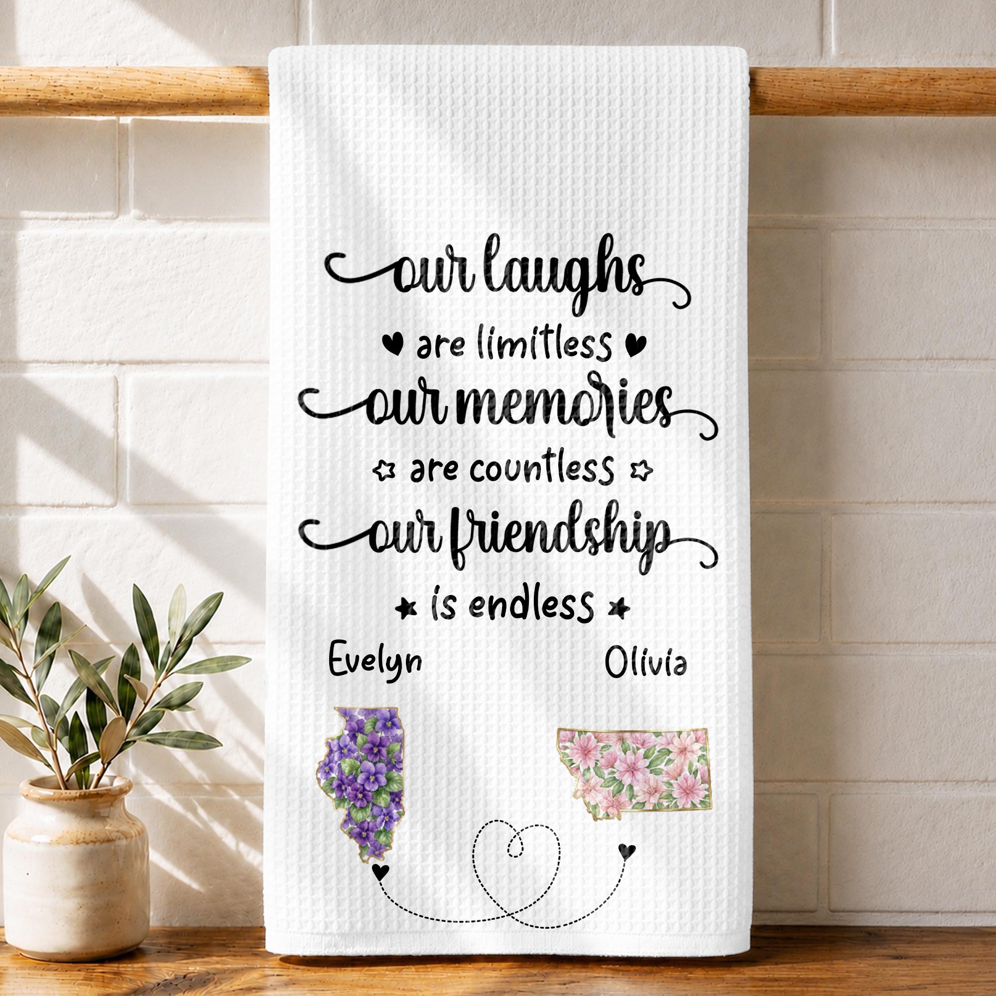 Personalized Kitchen Towel Custom State Art Flower Gift for Best Friends Kitchen Towel GradoCreations